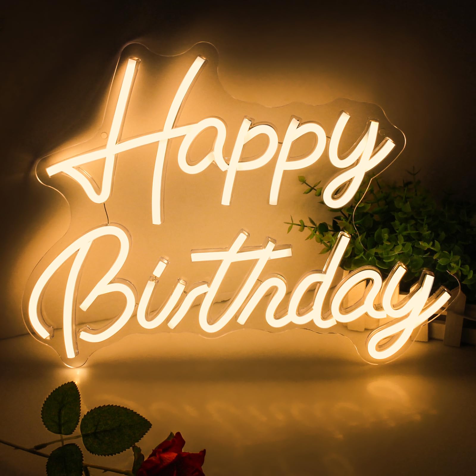 Arrinew Happy Birthday Neon Sign, USB Powered Warm White, 16.5inx 12.5in, Model NHD08