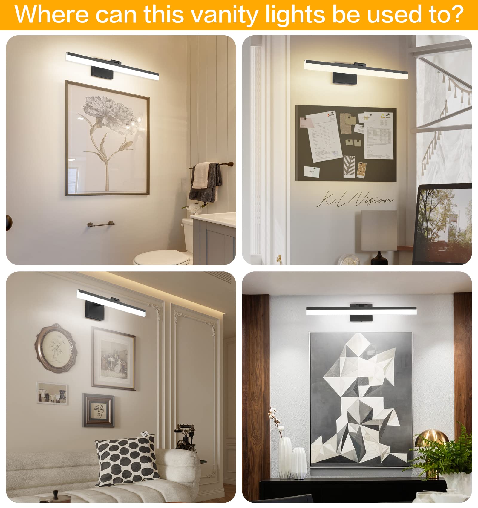 SOLFART LED Vanity Light - 3 Color Temperature Dimmable, 23.6 inch, Black, Aluminum & Acrylic