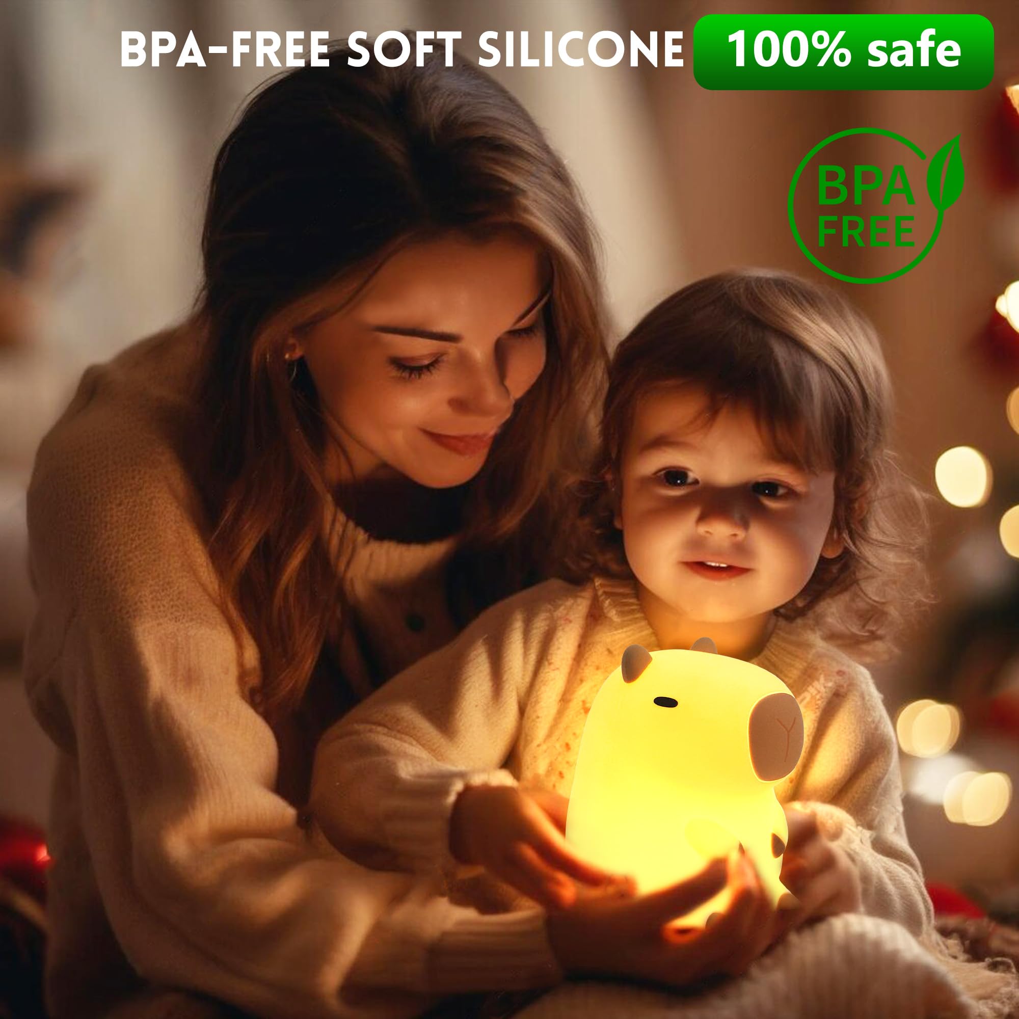 Okayera Capybara Night Light, Silicone Lamp, Dimmable, Rechargeable, Model DS-CPBR-01, White, Perfect for Kids and Nursery Decor