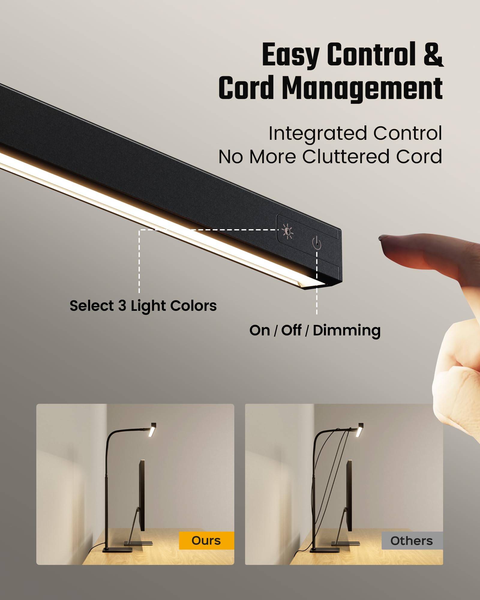 SUPERDANNY LED Desk Lamp - 12W Touch Control, 3 Colors, Eye-Caring, Gooseneck, Black, Stable Base, Model SDDL019010404B