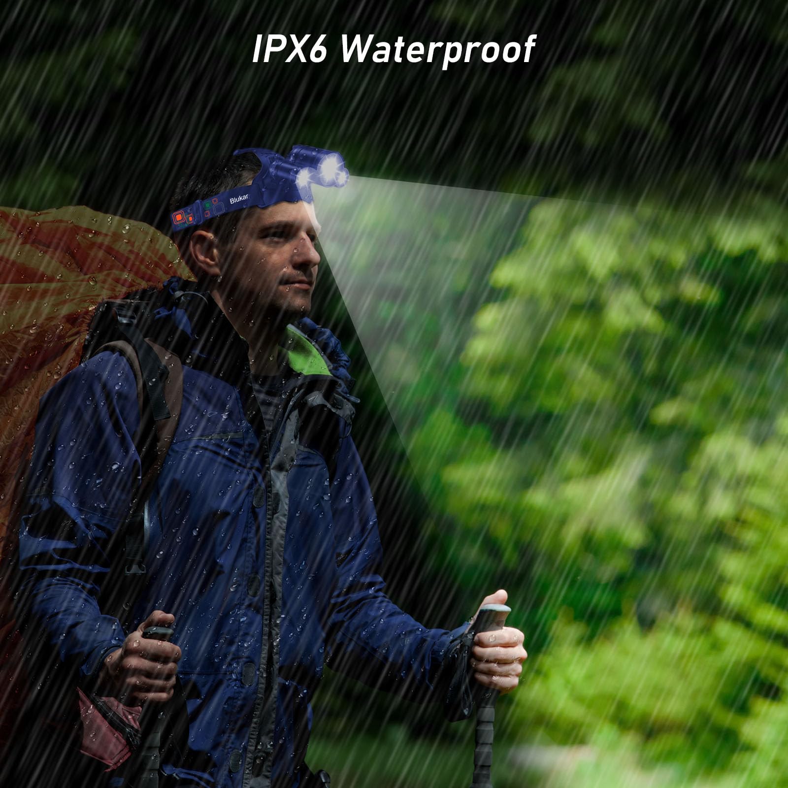 Blukar LED Headlamp, 8000L Rechargeable Headlight - 5 Modes, IPX6 Waterproof, Blue, Model K9116