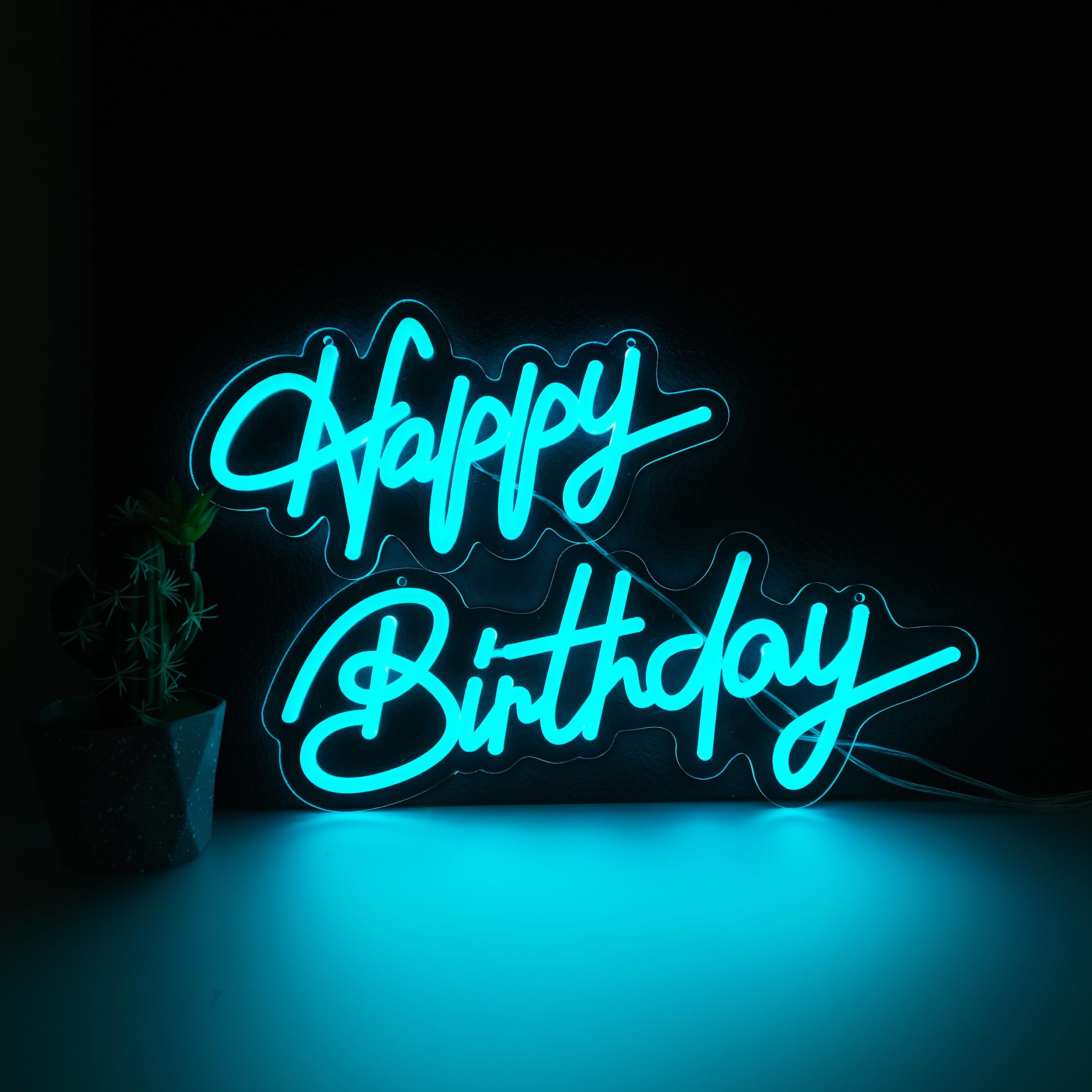 LIUISNEO Happy Birthday Neon Sign,Innovative Integral Forming Process,With Dimmable Switch For All Holiday Party and Home Decoration,Total Length 28Inch,Blue