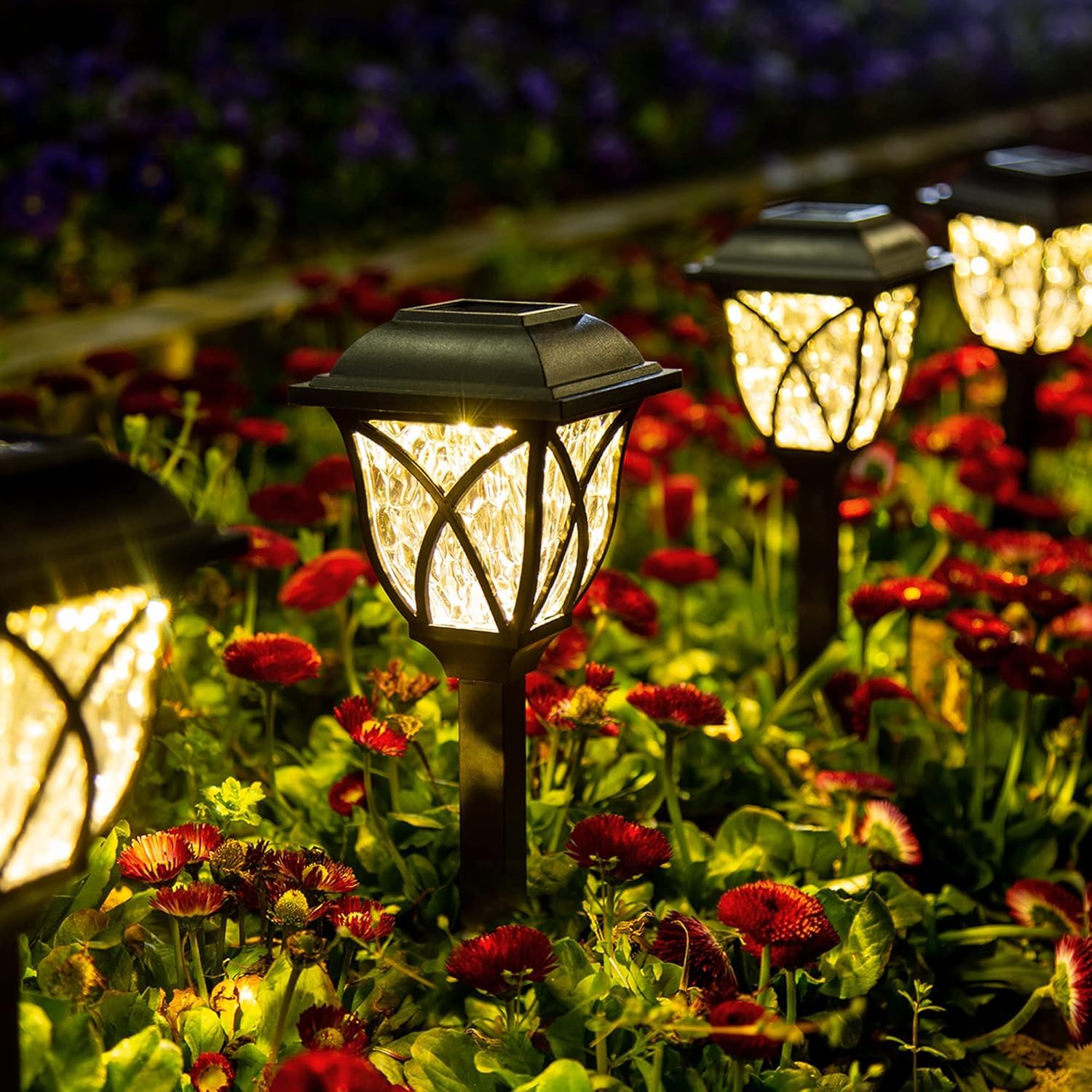 GIGALUMI 6 Pack LED Solar Outdoor Lights, Waterproof Decorative Pathway Lights, Warm White, Model 6994, Black
