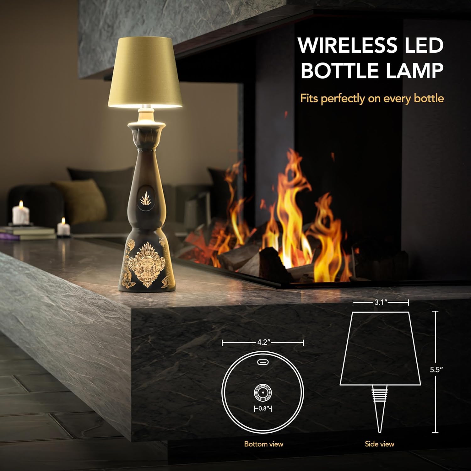 PRIDOLA Wireless Bottle Lamp - 100% Waterproof LED, 3000K Warm Light, Rechargeable, Navy Blue, Model WBL02