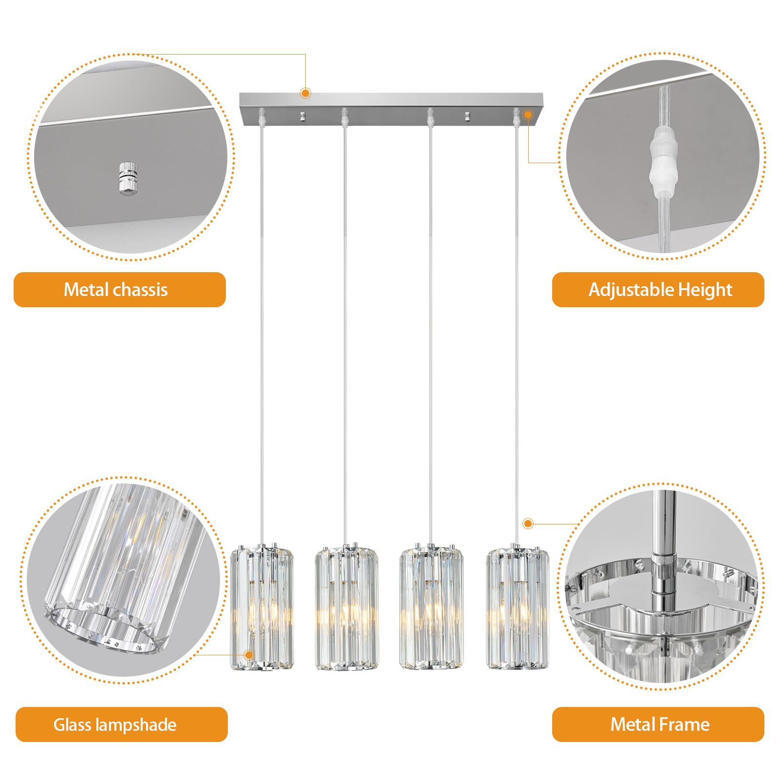 Zhllmq Chrome Pendant Lighting Modern Pendant Light  Mini Crystal Chandeliers Adjustable Pendant Light Fixture For Kitchen Island Dinning Room Corridor Bedroom(Gold 4-Light)