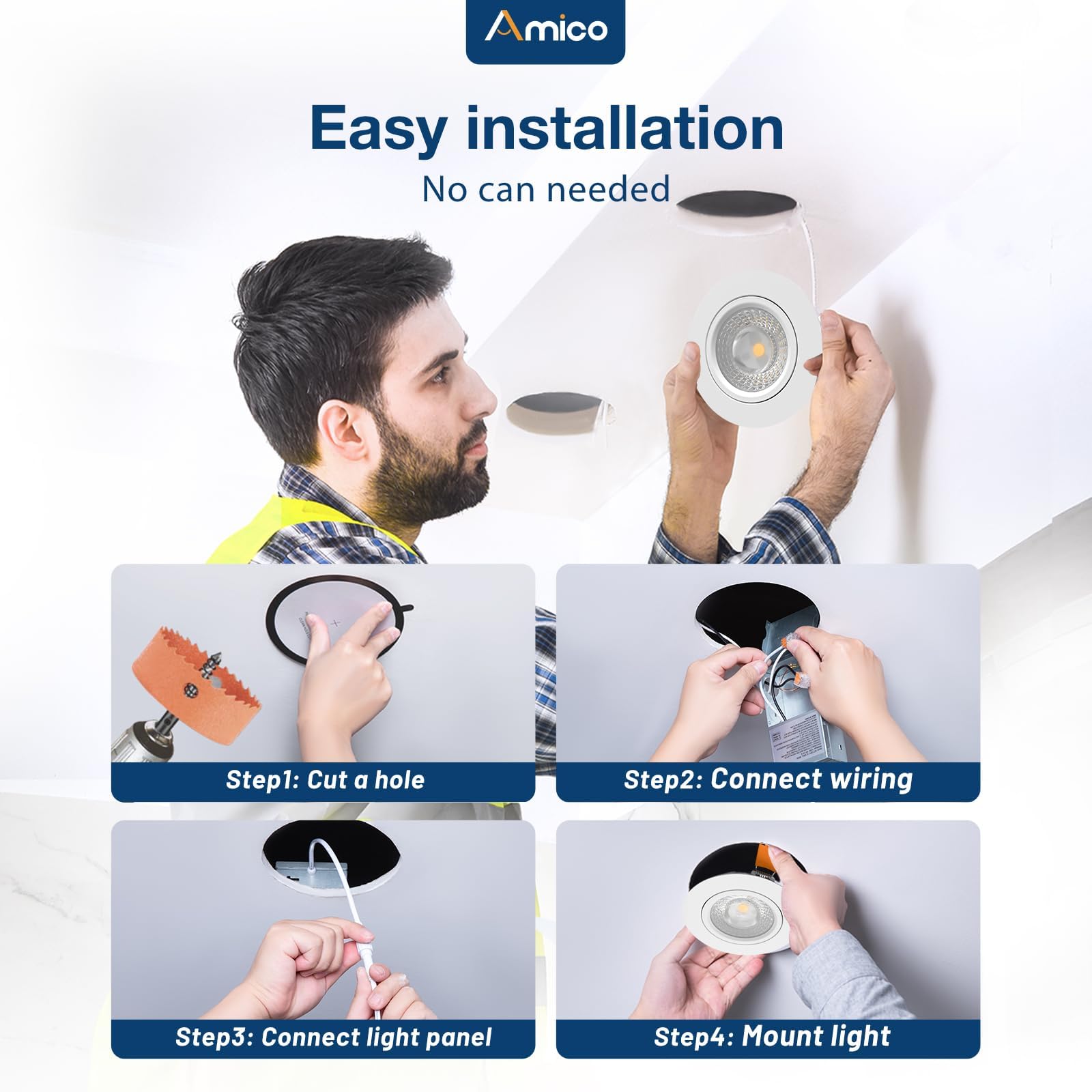 Amico 6 Pack 4 Inch Gimbal LED Recessed Lighting, Dimmable 5CCT, 9W 700LM, White, Model 06002