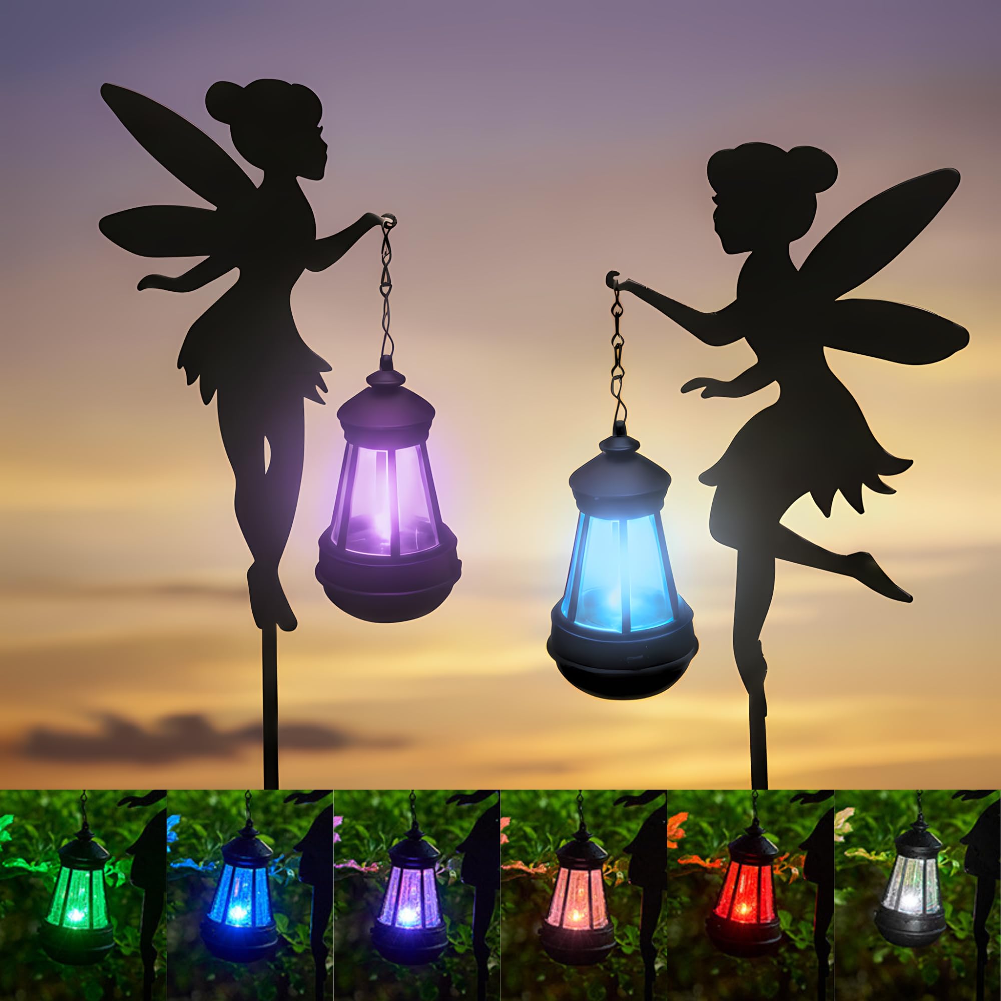 Christmas Solar Fairy Garden Decorations Solar Lighting 1 Pair - Outdoor Color-Changing Fairy Statues With Metal Stakes  Garden Ornaments For Lawn  Yard  Patio Decor (Type B Color-Shifting)