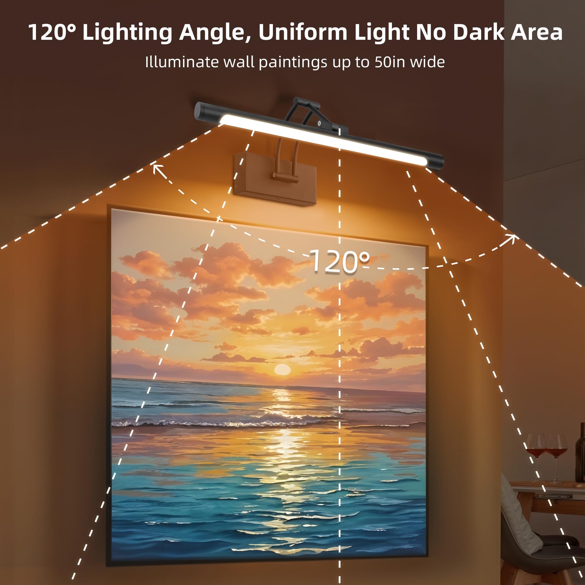 16 Picture Lights For Wall Battery Operated  Wireless Picture Light With Remote  Rechargeable Wall Light 3000K/4000K/6000K Dimmable  Art Lighting For discomfort-reducingtings Frame Gallery Dartboard Light  Black