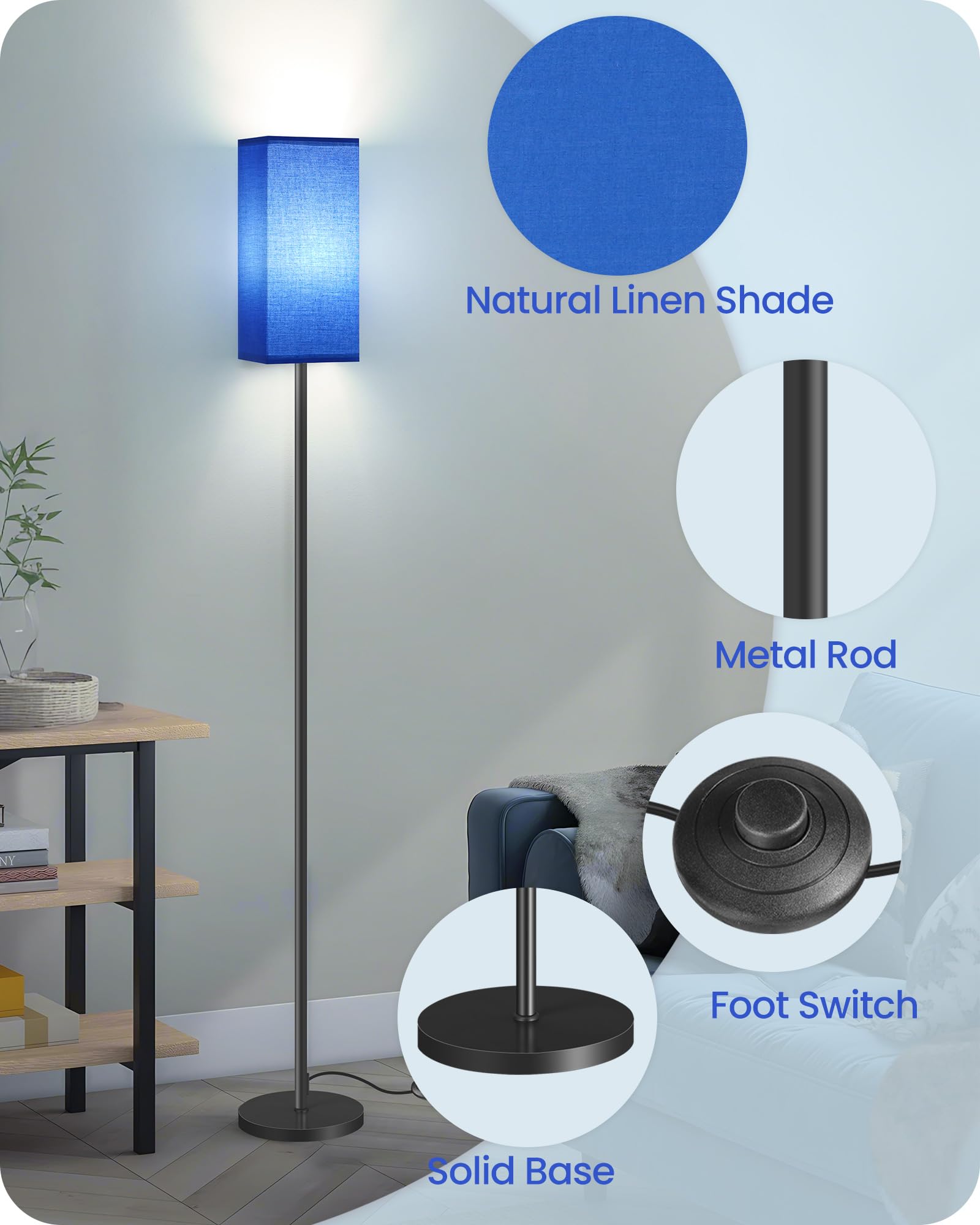 Goebleson Floor Lamp, Pole Lamp With Foot Switch, Modern Standing Lamp Lampshade, Minimalist Freestanding Lamp (Bulb Not Include