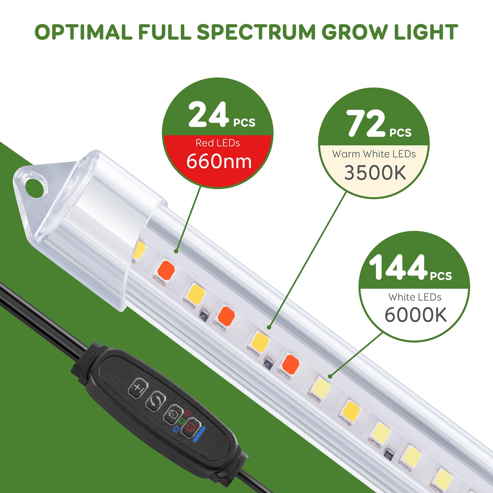 Growstar 16&quot; Led Grow Light Strips, 240 Leds Full Spectrum Grow Lights For Indoor Plants With 3/9/12H Timer, 10 Dimmable Sunlike Plant Light For Indoor Greenhouse, Hydroponics, Seedlings (2 Packs)