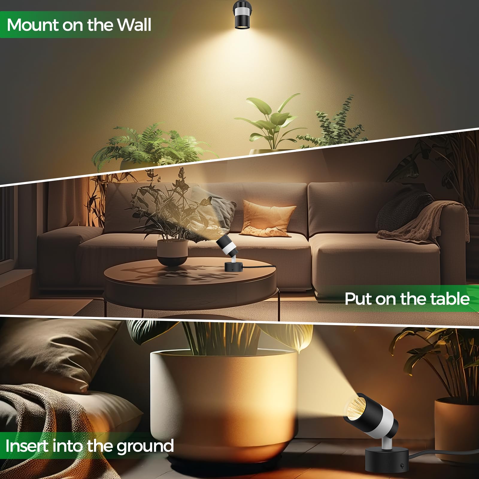 Jiaqiyan Spot Lights Indoor, 5W Dimmable Up Lighting With Remote Control & Timer, 3000K/4000K/5000K Floor Corner Ambient Lighing