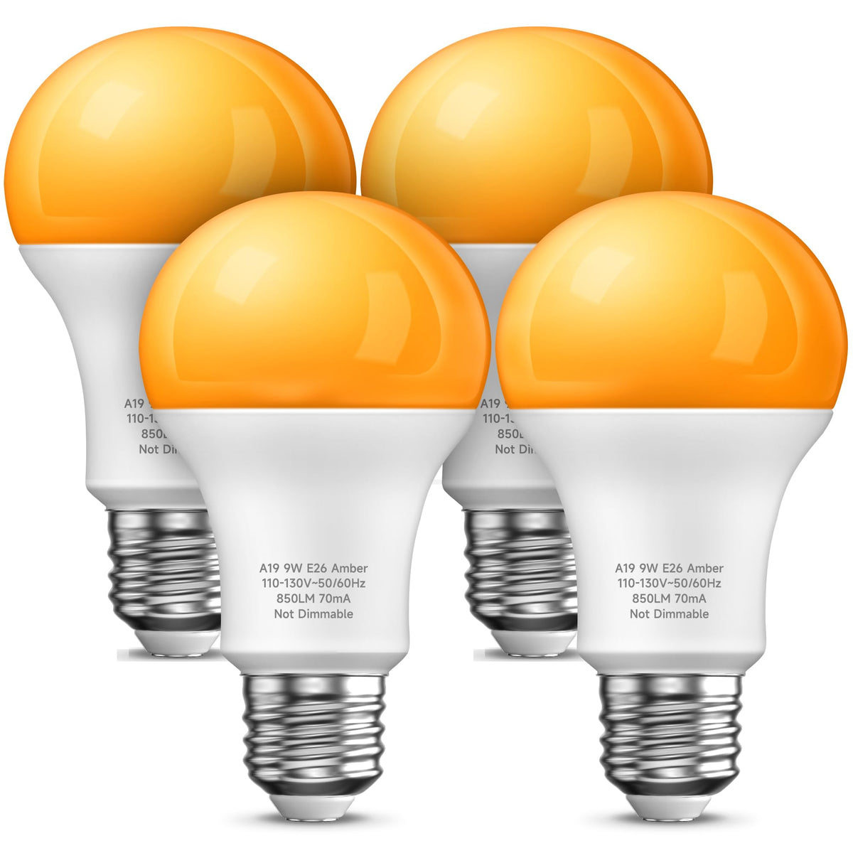 Nouscan 9W Amber Yellow Led Light Bulbs, 2000K Warm Light, E26 Base, 60W Equivalent, For Bedroom, Nursery Room, Porch, Outdoor, 