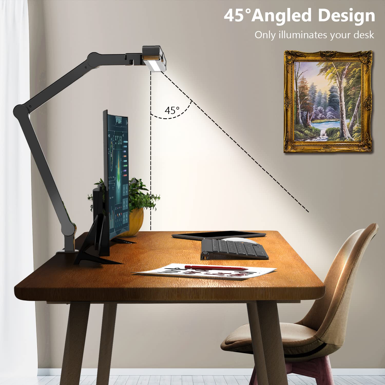Micomlan LED Desk Lamp - 24W Ultra Bright, Stepless Dimming, Metal, Black, Model FDDL03, Architect Desk Lamp for Home Office