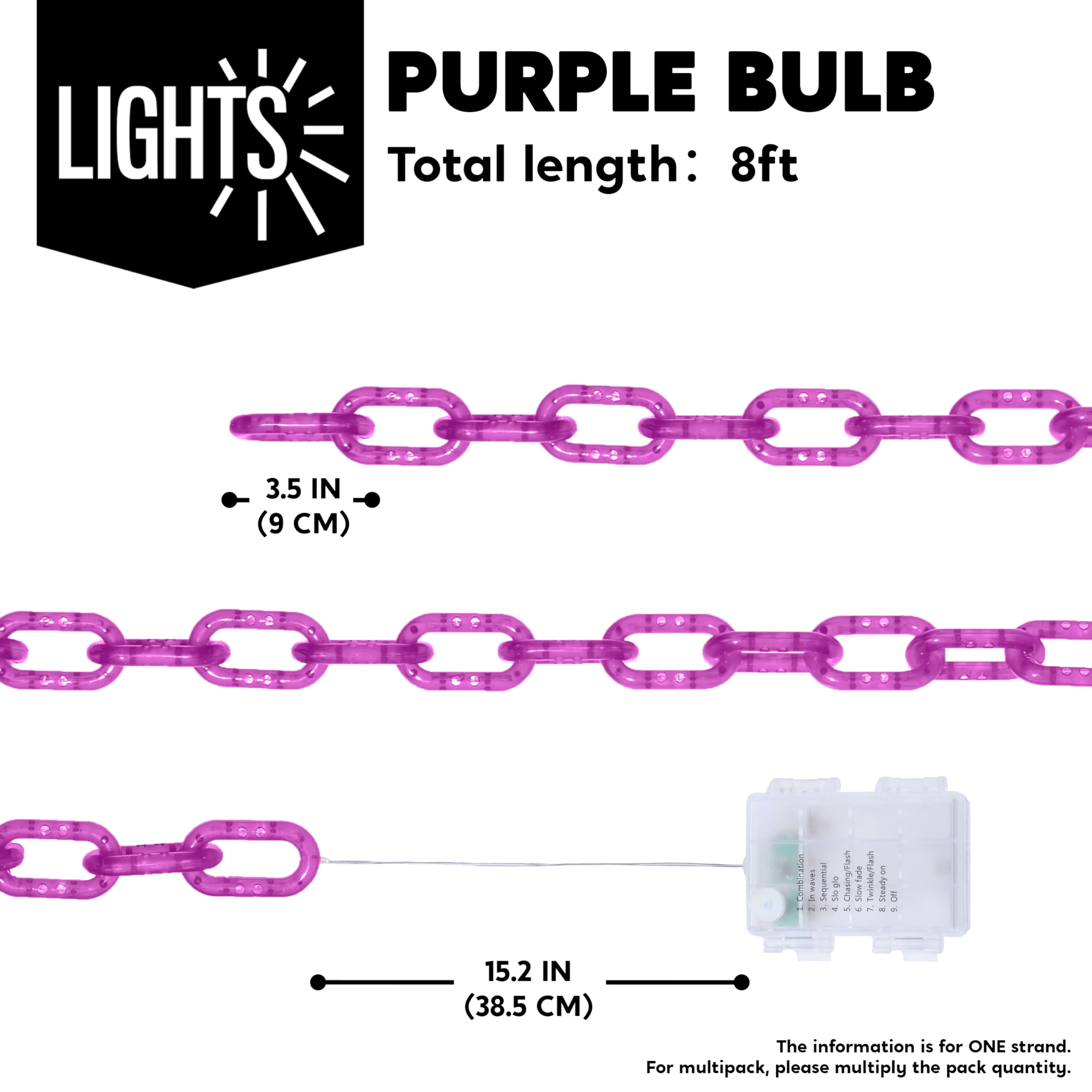 Joyin 8Ft Halloween String Lights Battery Powered Led Plastic Chain String Lights Waterproof  8 Lighting Modes  Timer Function  Led Light For Halloween Party Yard Pathway Indoor Outdoor Decor(Purple)