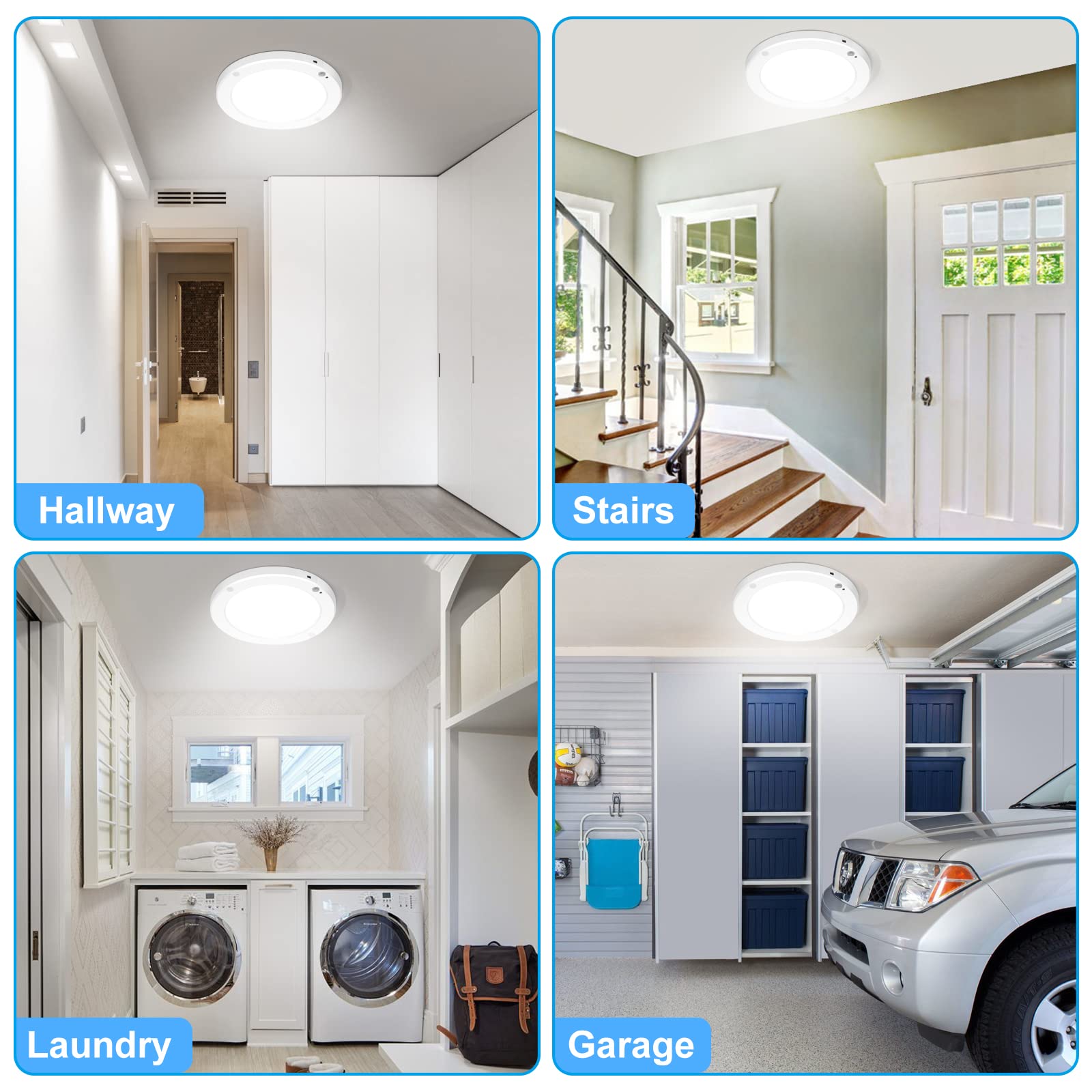 Youtob 15W Motion Sensor Ceiling Light, 1200Lm Led Flush Mount, 4000K Cool White, Etl