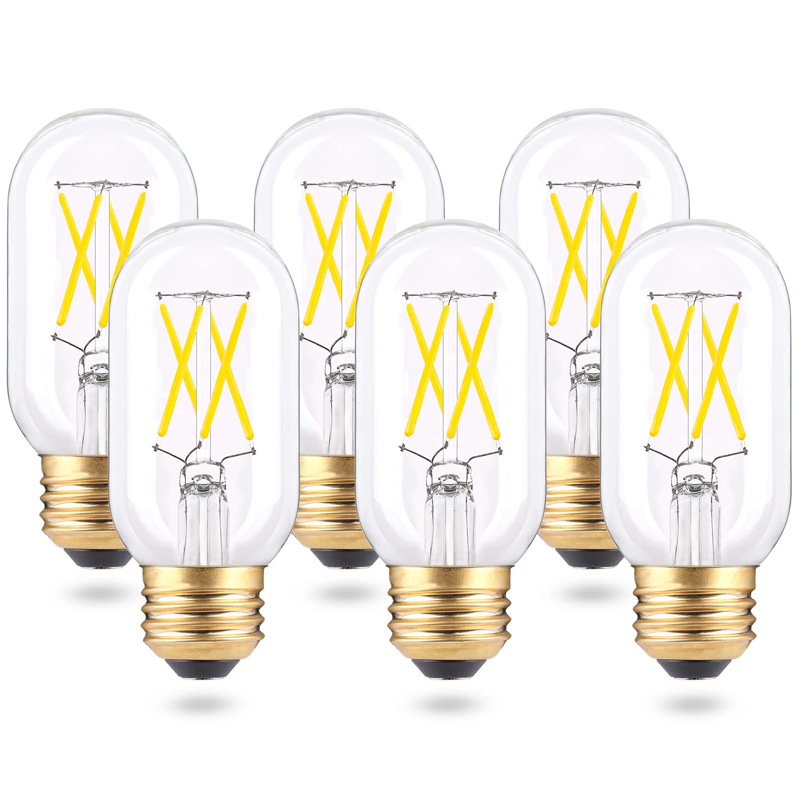 T14/T45 Led Tubular Bulb- 4W 5000K Daylight White- E26 Base Dimmable Led Filament Light Bulbs- 40W Equivalent 400 Lumens, 6-Pack