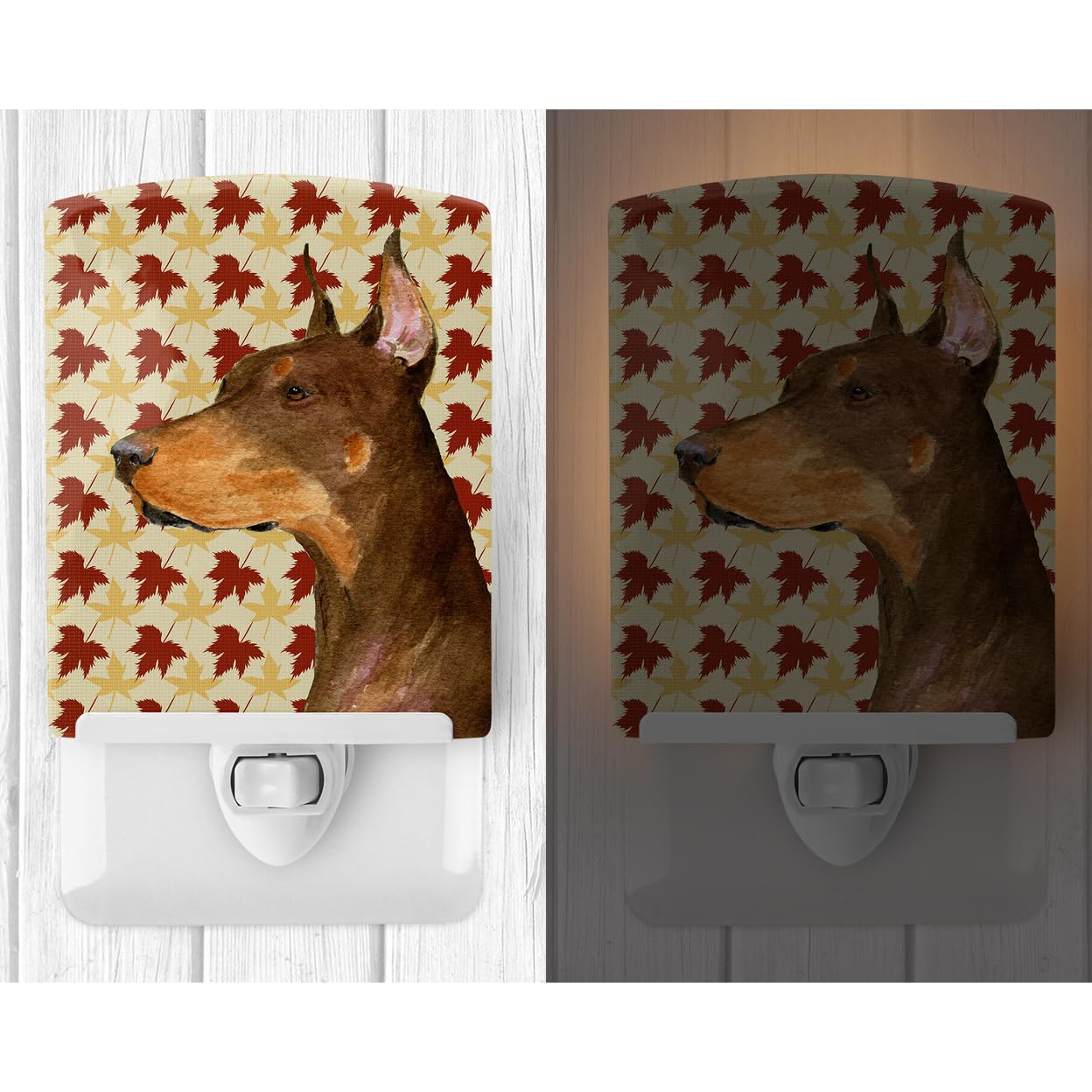 Carolines Treasures Ceramic Night Light, Doberman Fall Leaves, UL-Certified, 6x4x3in, Multicolor, Model SS4388CNL