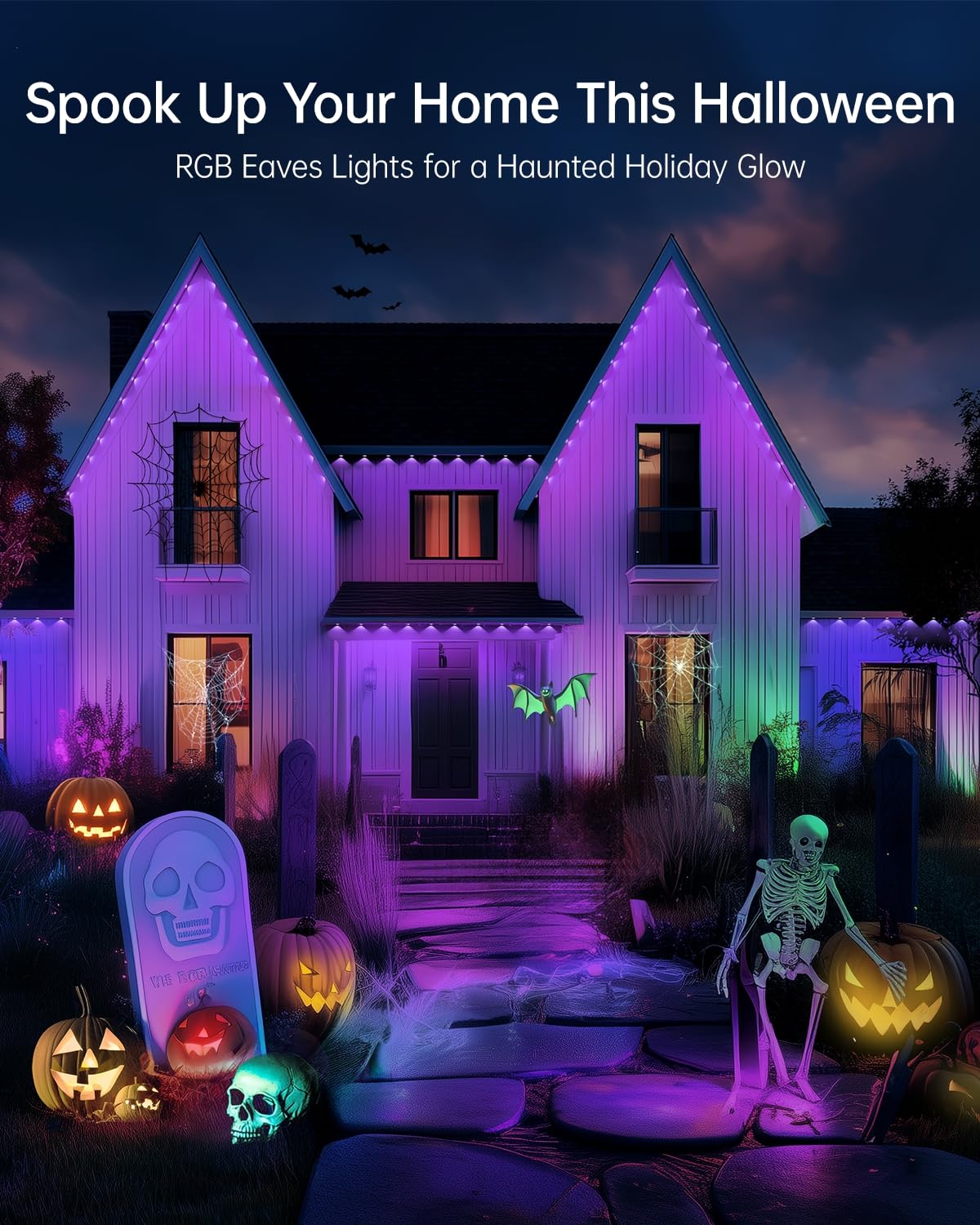 lemonrole 100FT RGB Outdoor Eaves Lights - IP67 Waterproof, App Control, Multicolor LED for Christmas and Daily Use