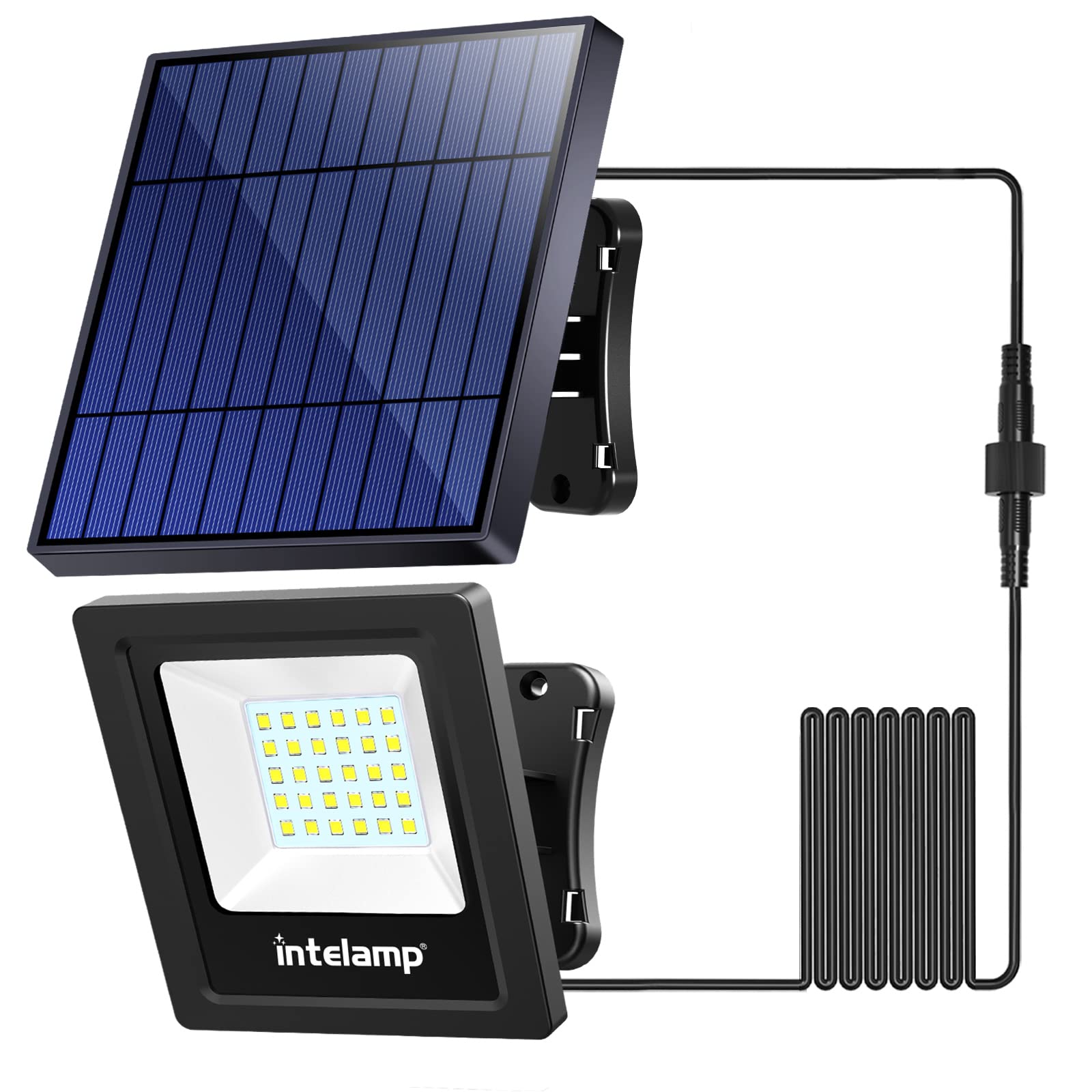 intelamp Solar Lights Outdoor, 4400mAh Solar Powered Flood Lights, Security Floodlight Dusk to Dawn Auto On/Off IP65 Waterproof 
