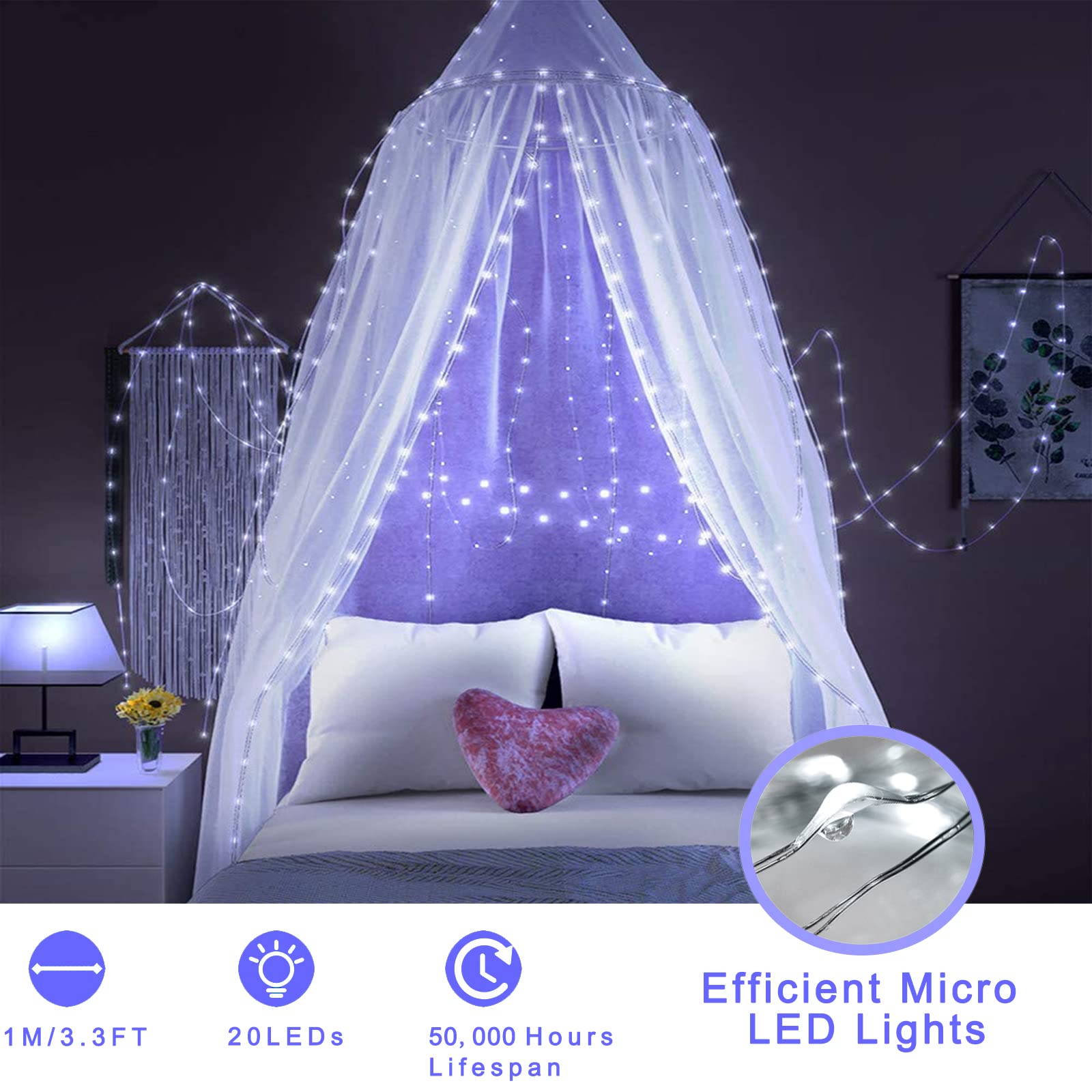Ostwiki Fairy Lights, 12-Pack Mini String Lights, 20 LED, 7ft, Battery Operated, Copper, Cool White for DIY Craft, Wedding, Christmas