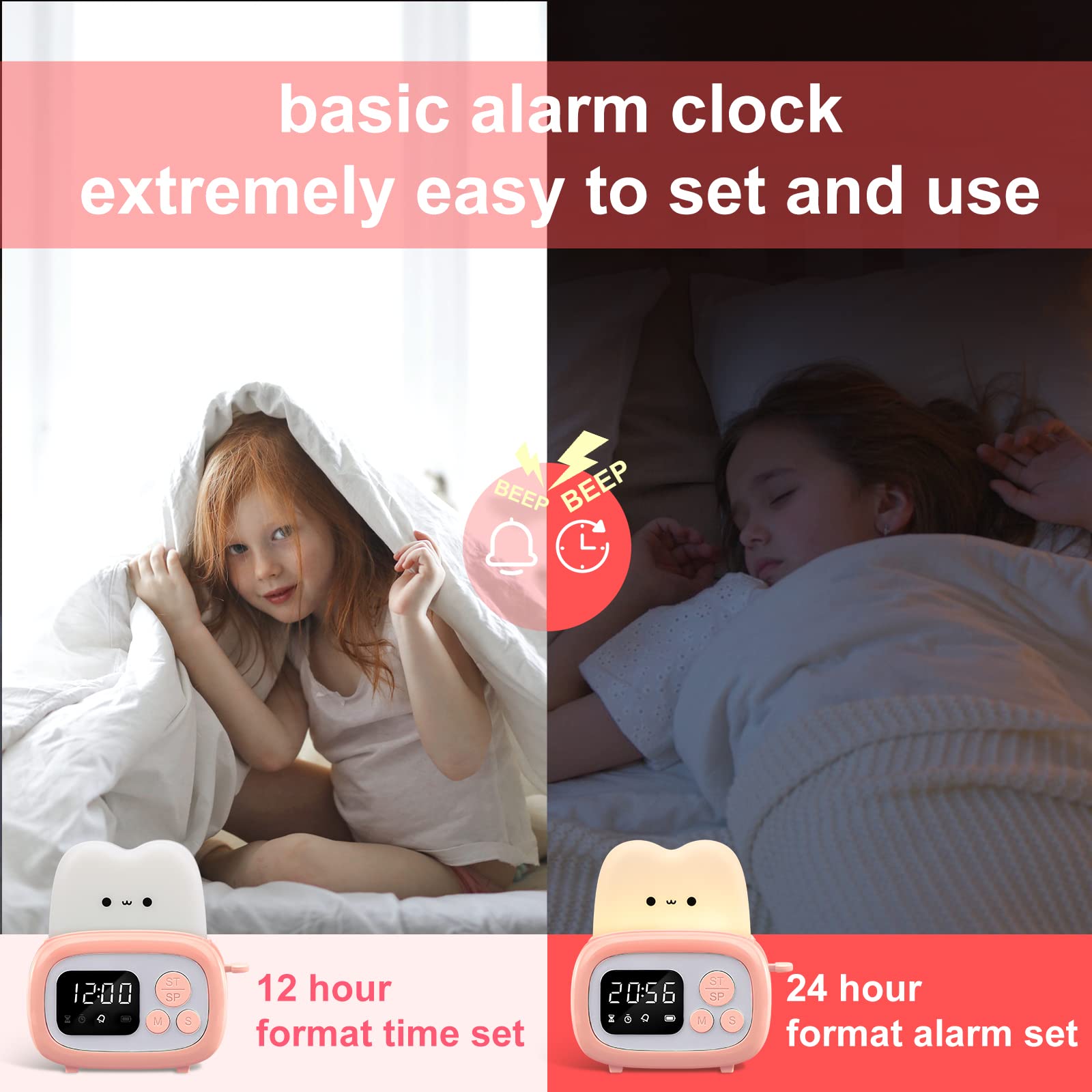 Qanyi Pink Timer Clock Night Light - Portable Led Kids Desktop Lamp For Learning & Cooking