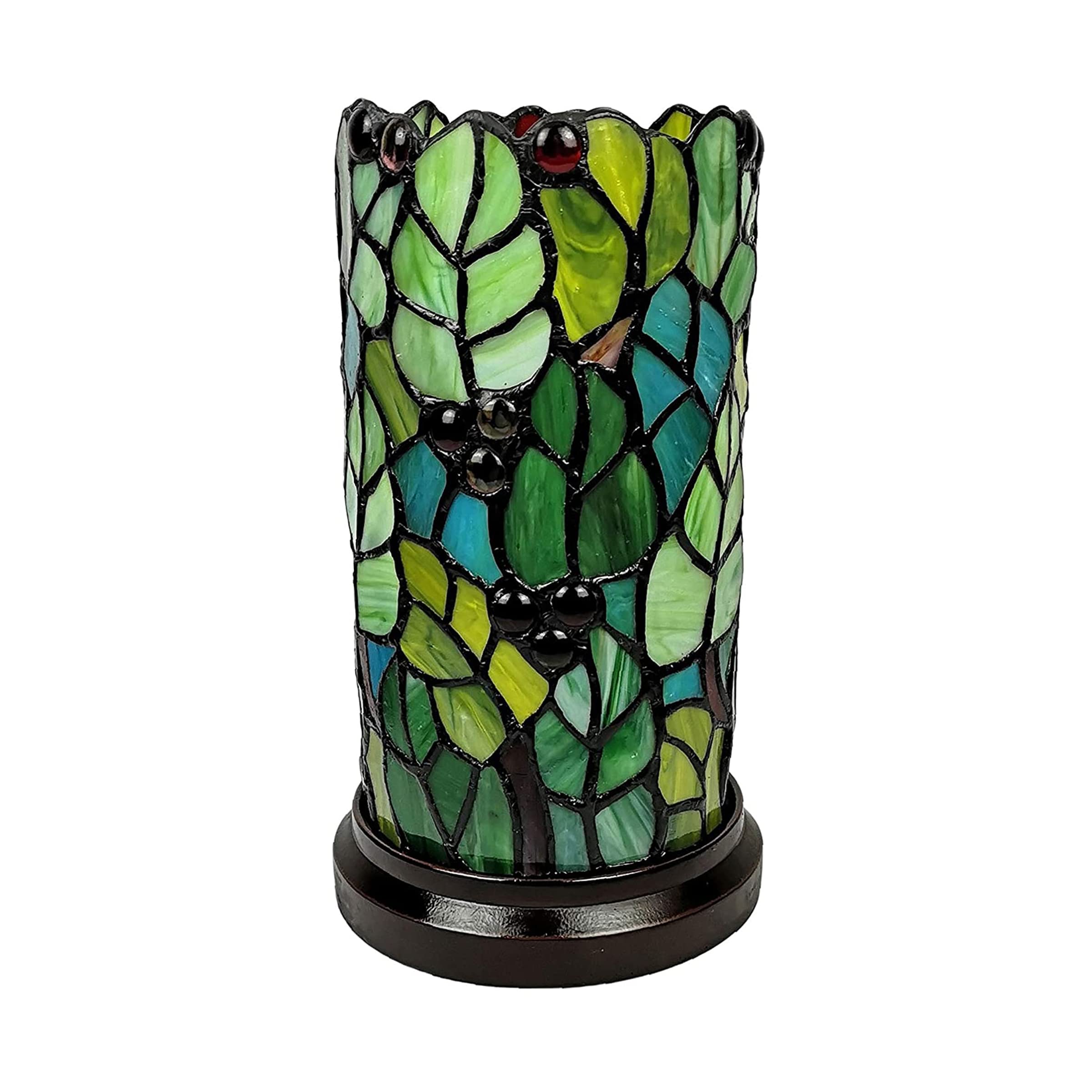 Amora Green Tiffany Accent Lamp - Floral Leaf Mosaic Table Lamp, 11” Decorative Desk Light