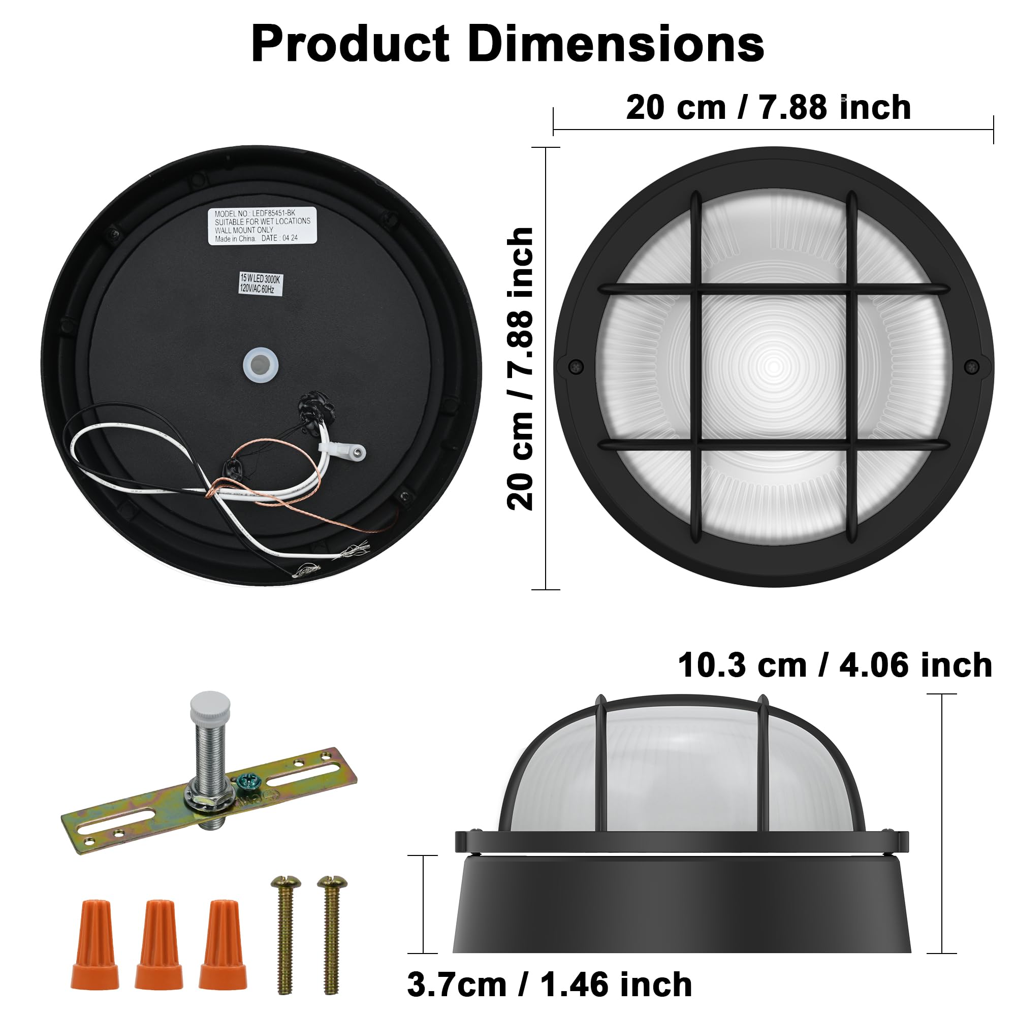 Faymart Lighting 8 Nautical Outdoor Light-Black Round Bulkhead Led Lights Sauna Light Fixture Outdoor 8 Nautical Bulkhead Light 3000K 1500Lm 15W Led Outside Wall Lights