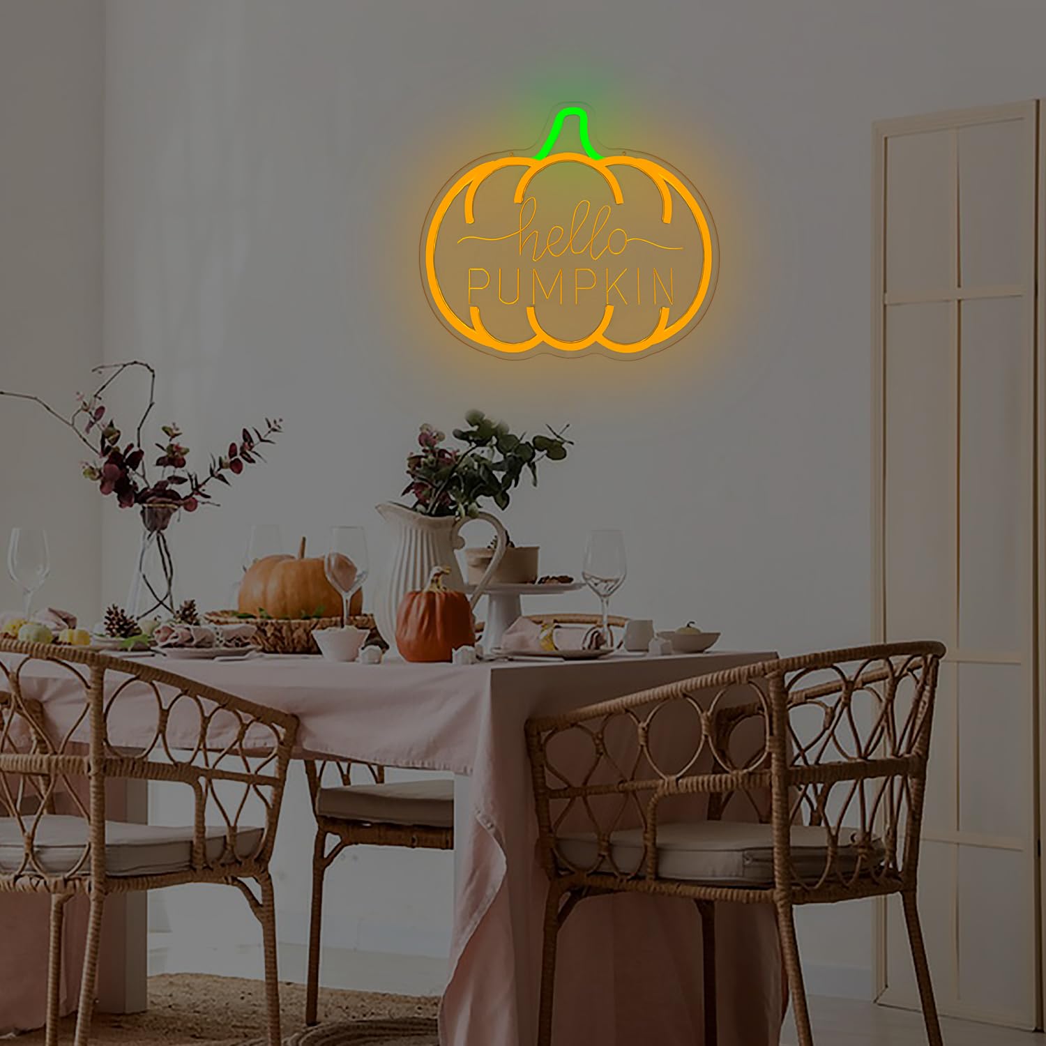 Hello Pumpkin Neon Sign For Wall Decor Fall Led Sign Dimmable Autumn Neon Light Up Sign For Bedroom Wall Fall Thanksgiving Decorations Party Home Front Door Harvest Season Wall Art Holiday Gift