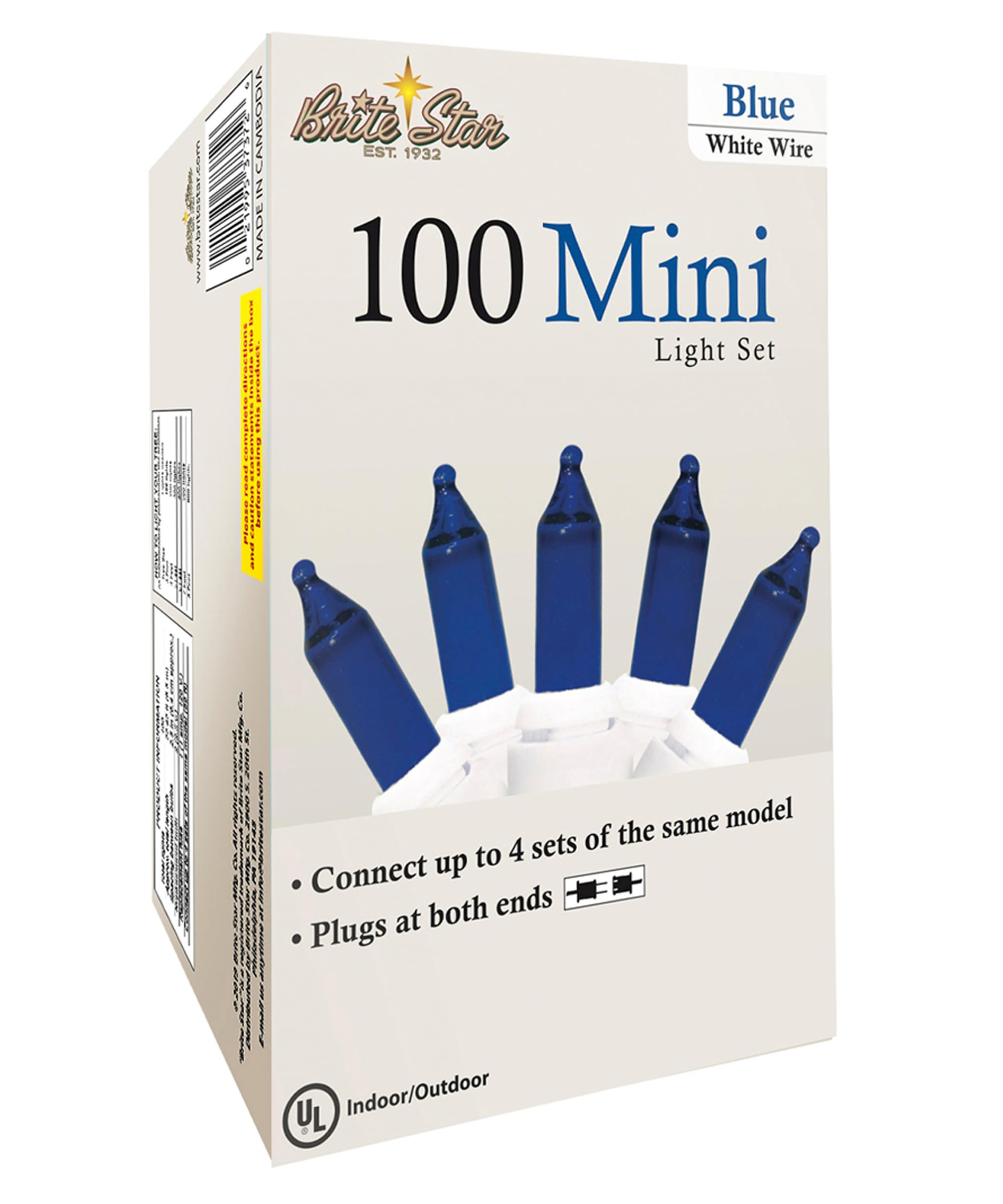 Brite Star 100 Count Mini String Christmas Lights, Blue - 22 feet Indoor/Outdoor Christmas Tree Lights with White Wire