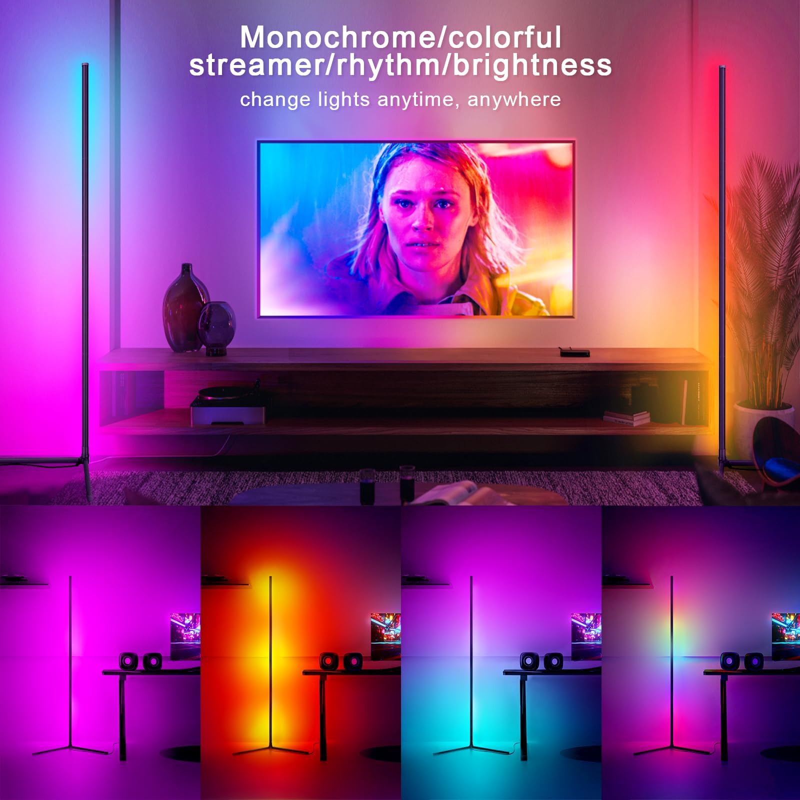 Tyute Smart RGB Floor Lamp with Remote Control, Color Changing LED, App Compatible, Black