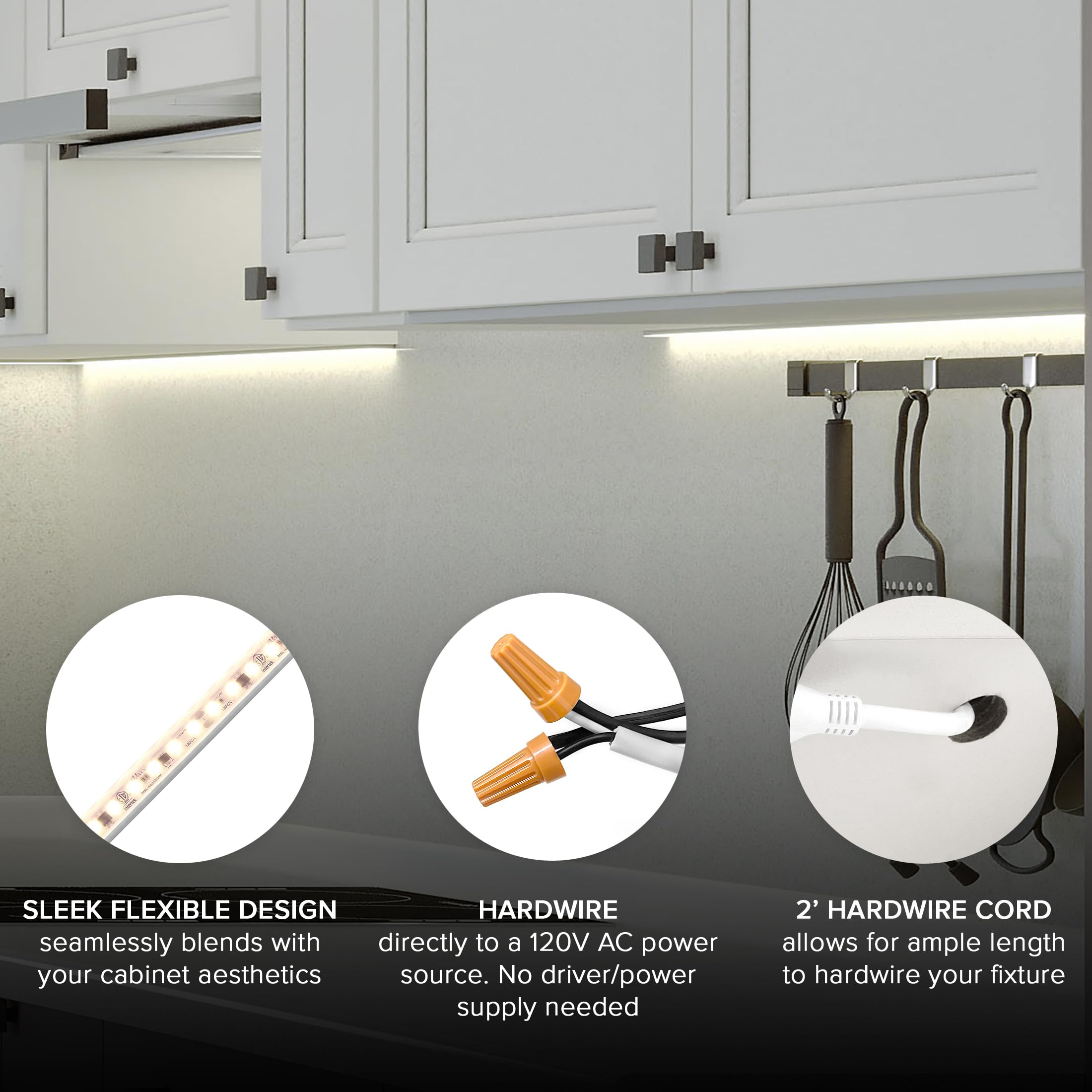 Maxxima 12 In. Hardwired Led Under Cabinet Strip Light, 460 Lumens, 3000K Warm White, Kitchen And Living Room 120V White Cove Li