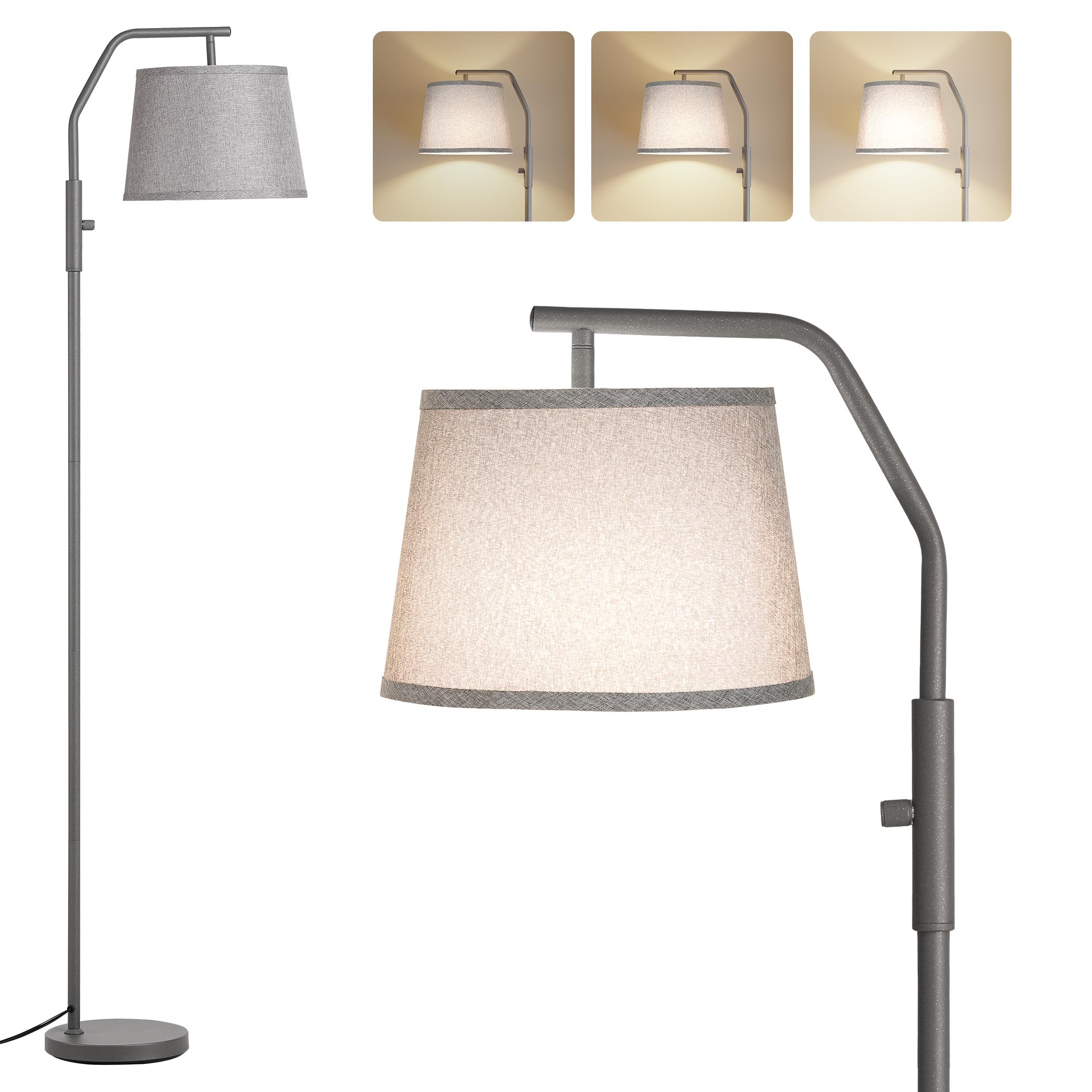 SUNMORY Floor Lamps for Living Room  12W Bulb Included  Tall Lamp for Bedroom with Adjustable Head  Modern Standing Lamp  0-100% Dimmable Arc Floor Lamp for Dining Room Office Nursery  Galaxy Gray