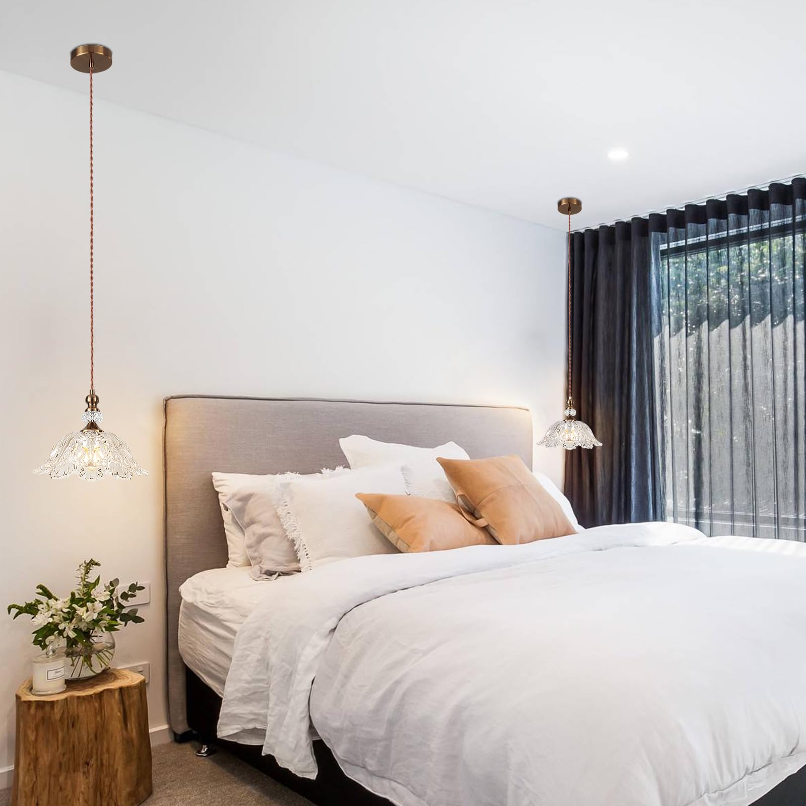 Cwarmozy Vintage Small Glass Pendant Light Fixtures For Kitchen Island 10.6'' Farmhouse Brass Gold Adjustable Hanging Ceiling Li