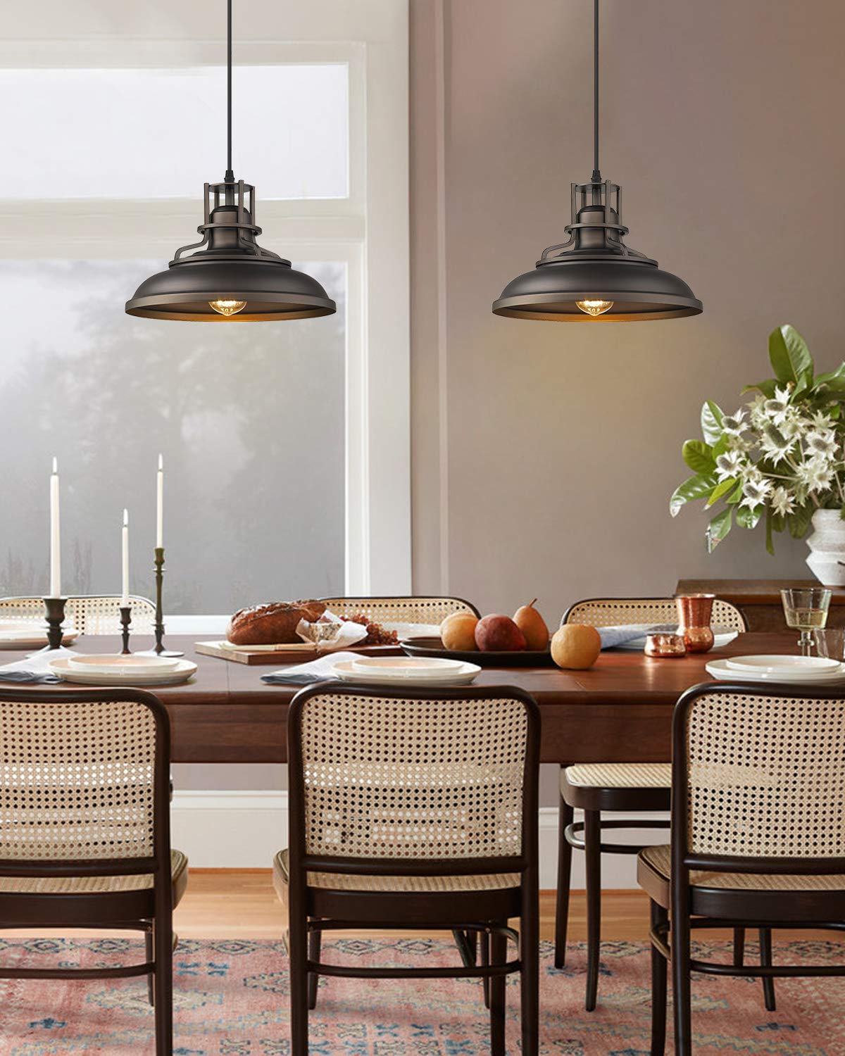 FEMILA Farmhouse Pendant Light 12in Adjustable Height Oil Rubbed Bronze Metal Fixture Model 4FY15-MP ORB