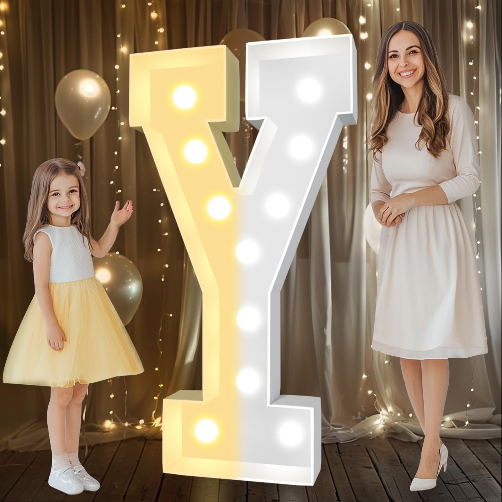 Pooqla 4 FT Marquee Light Up Letters, Cool White and Warm White Marquee Letters 4 Feet Tall, Giant Letter Sign Big Mosaic Letters for Balloons Birthday Party Anniversary Wedding Decorations, Letter Y