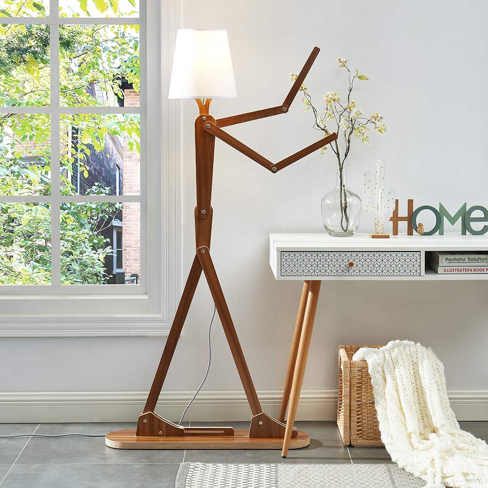 HROOME Tall Floor Lamp - Decorative Wood Swing Arm Lighting for Kids Bedroom & Living Room - Walnut - Model ATFLP003B - Includes LED Bulb