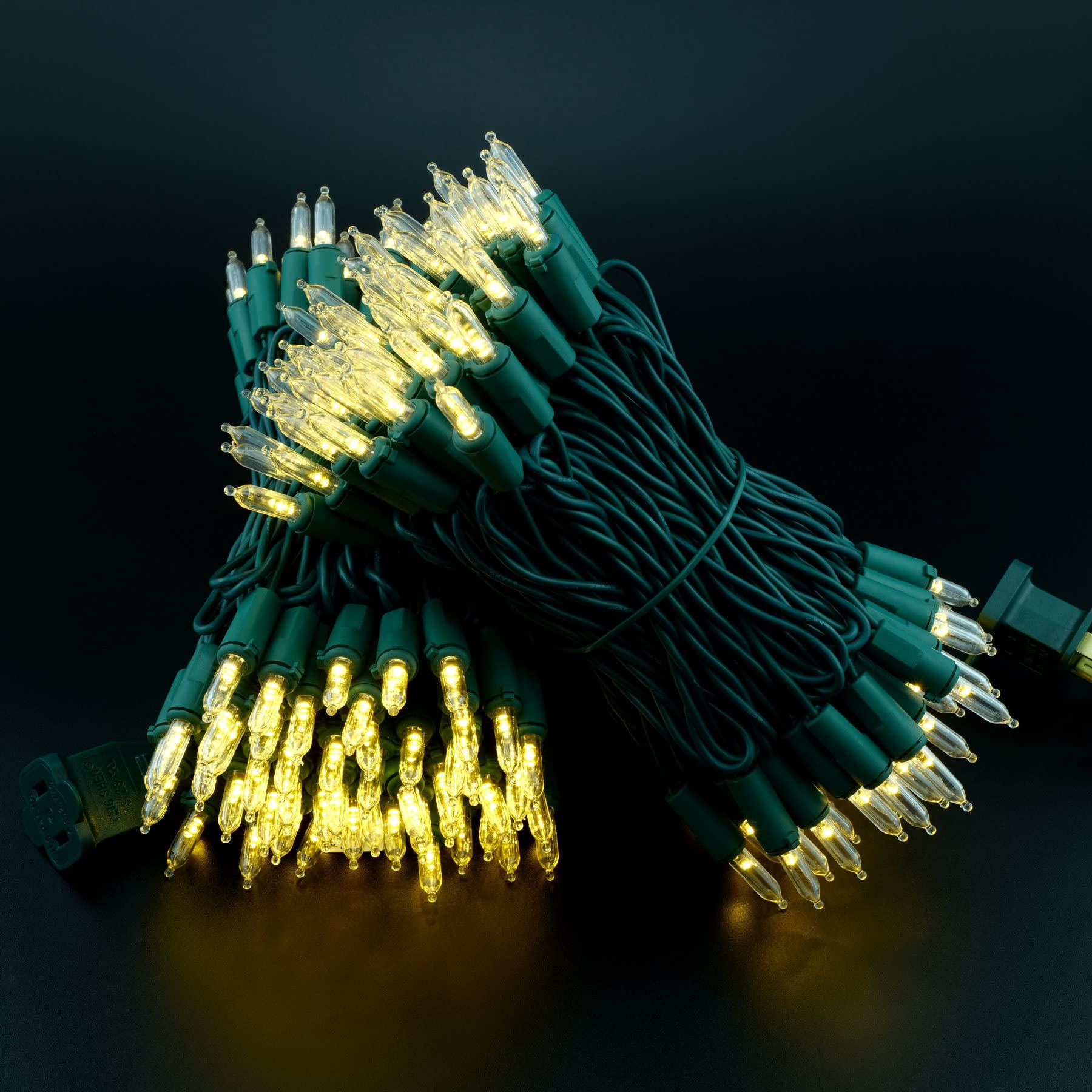 Yuletime 200 Count Warm White Led Christmas Lights, 66Ft Green Wire, Ul Certified, Copper Wire & Acrylic Bulbs