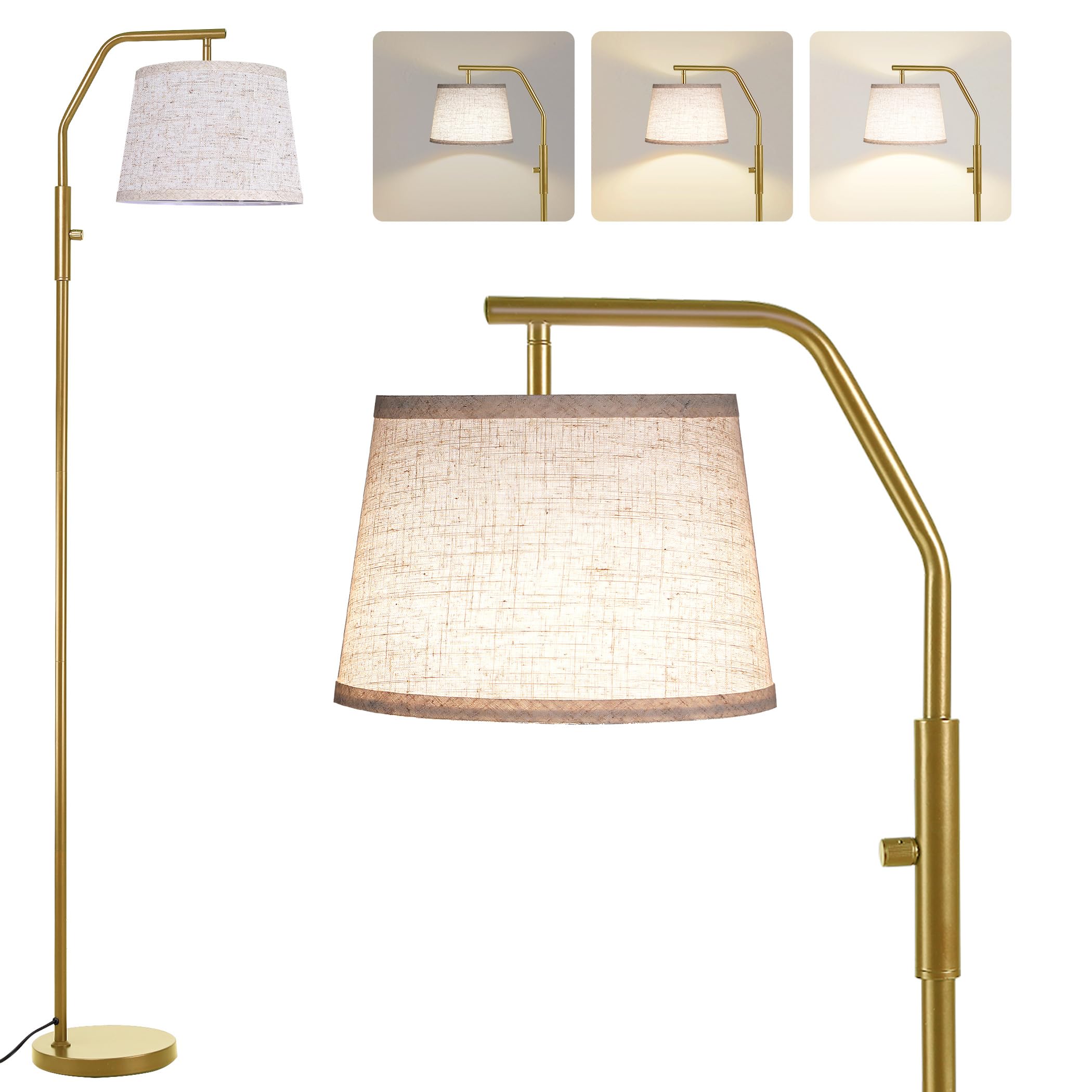 SUNMORY Floor Lamp, 9W Dimmable Bulb, Adjustable Head, Metal, Tall, Gold, Model SR000148