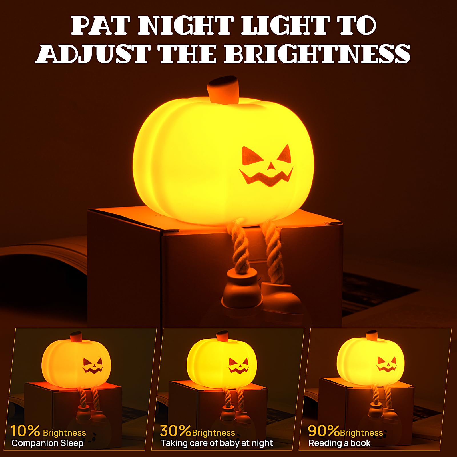 Pumpkin Night Light, Cute Led Pumpkin Lamp With 3 Level Dimmable, Nursery Nightlight For Kids, Silicone Rechargeable Bedside Touch Lamp, Funny Office Desk And Halloween Decor For Woman And Kids