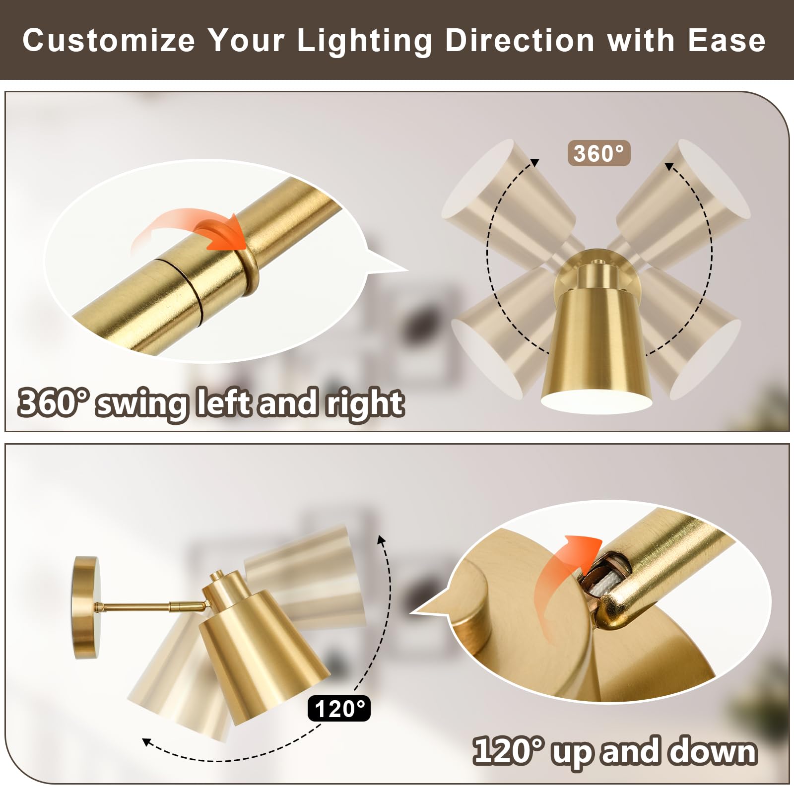 Battery Operated Wall Sconces Set Of 2, Dimmable Led Wall Lights With Remote Control, Indoor Sconce Wall Lighting 3000K/4000K/6000K Adjustable Gold Wall Mounted Lamps For Bedroom Living Room Hallway