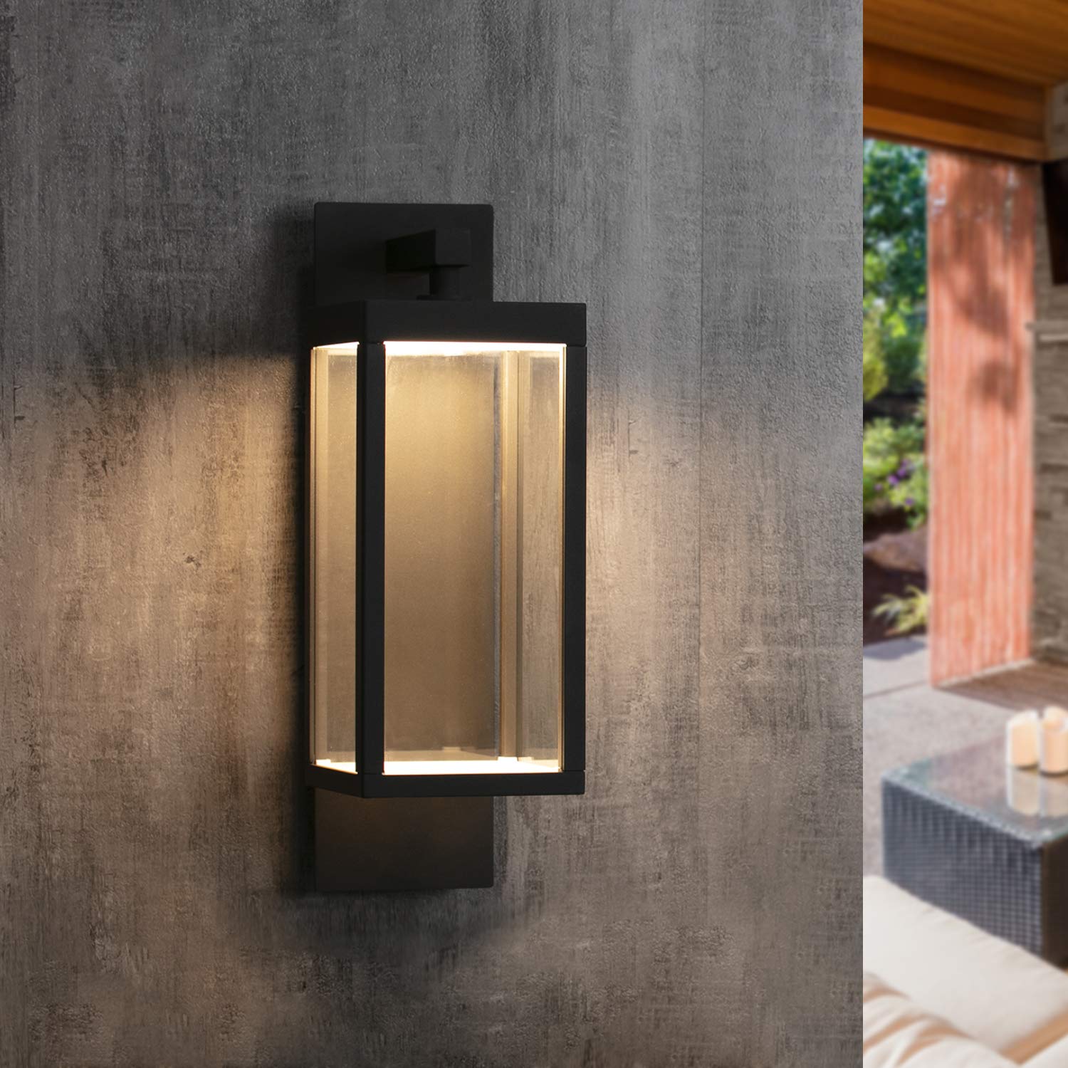 Inowel Outdoor Wall Sconce Light Exterior IP54 Waterproof LED Wall Light Fixture Porch Light Outdoor Wall Mount Lamp Lantern Bla