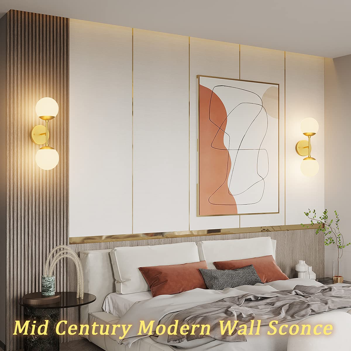Tipace Gold Wall Sconce 2 Lights,Modern Globe Wall Light, Mid Century Golden Globe Wall Sconce 2-Light For Restaurant Living Roo