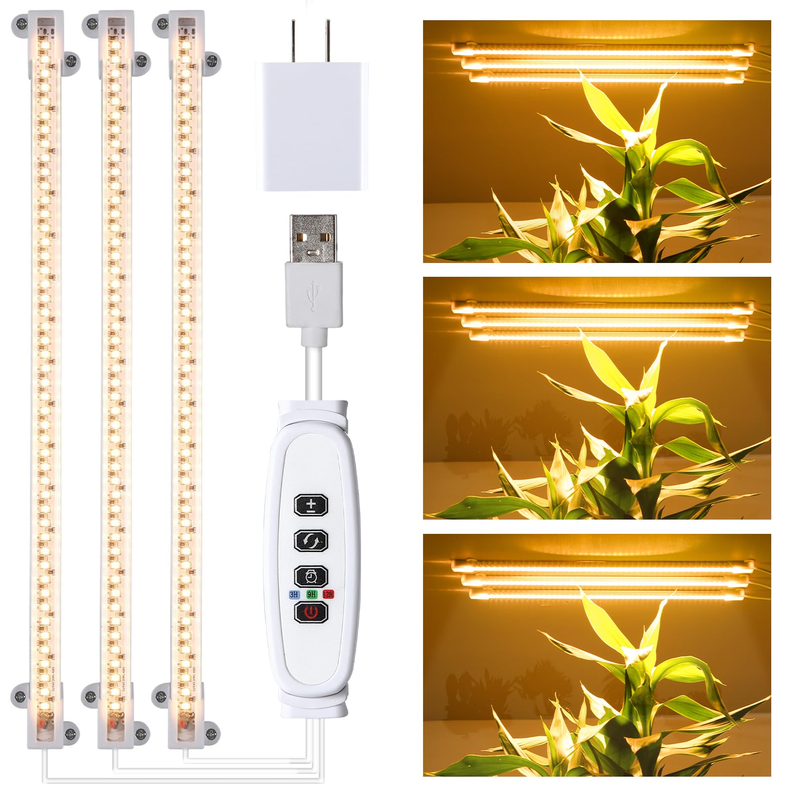 Hywyimlait Led Grow Light Strips For Indoor Plants Full Spectrum 3500K, 144 Leds Plant Light Bar With 3/9/12H Timer, 10 Dimmable Levels For Seedling Succulent, 13 Inches, 3 Head
