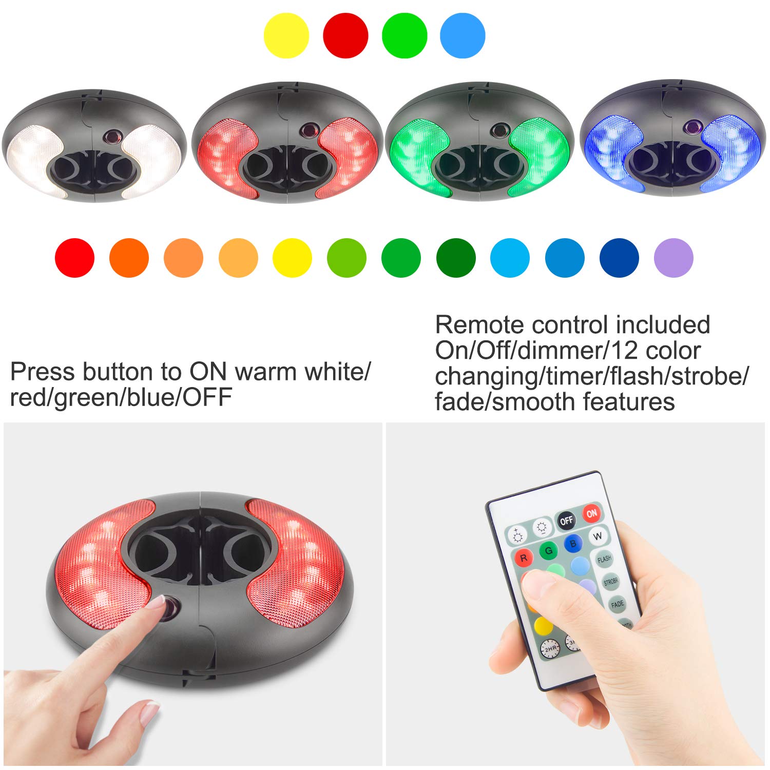 BIGMONAT Battery Operated Umbrella Light with Remote, 12 Colors, Dimmable, Timer, 120 Lumens, Black, Model B1038