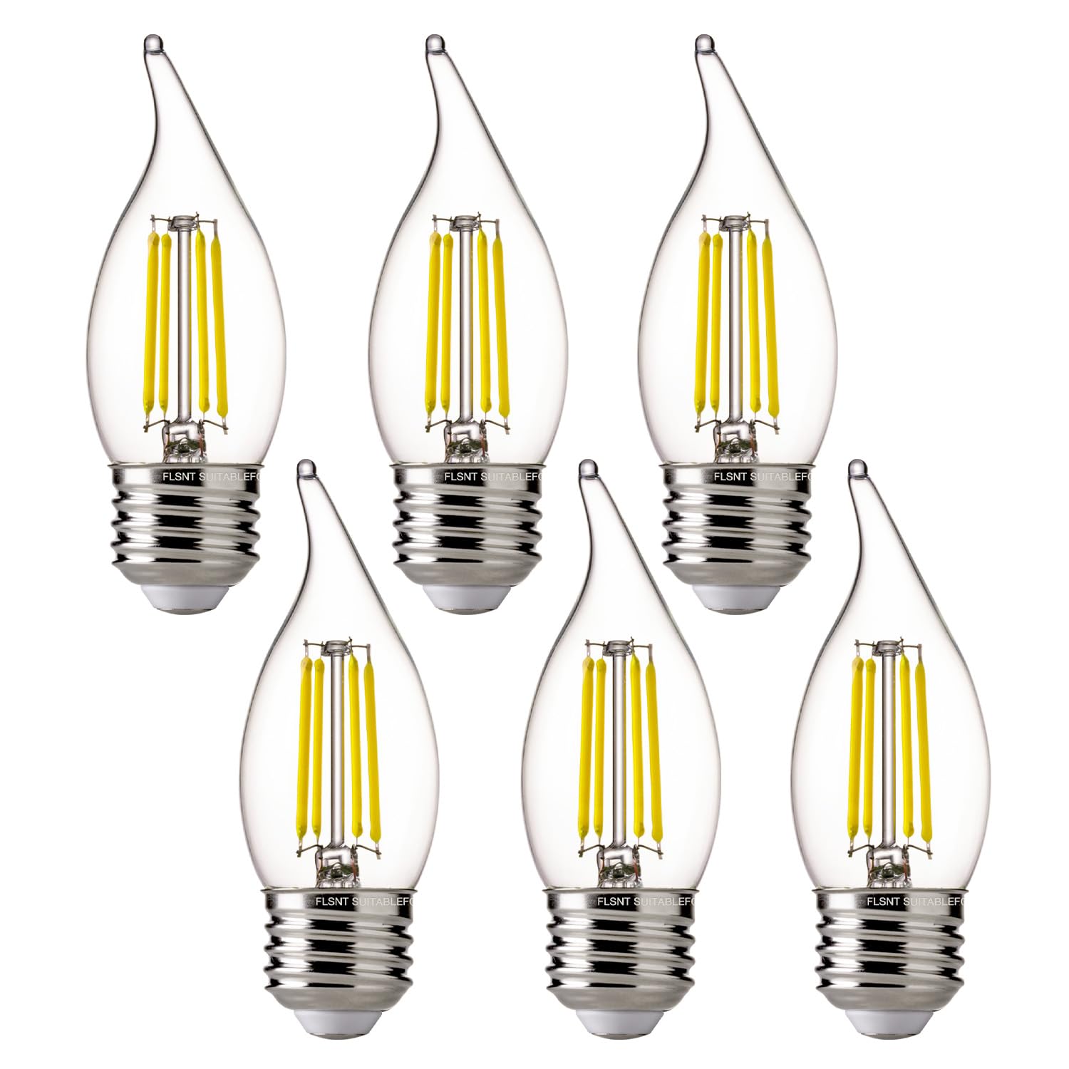 Flsnt 5000K Daylight Led Chandelier Edison Bulbs, 60W Equivalent, Dimmable Ca11 E26 Base Led Candelabra Bulbs, 550Lm, 6 Pack Ul,