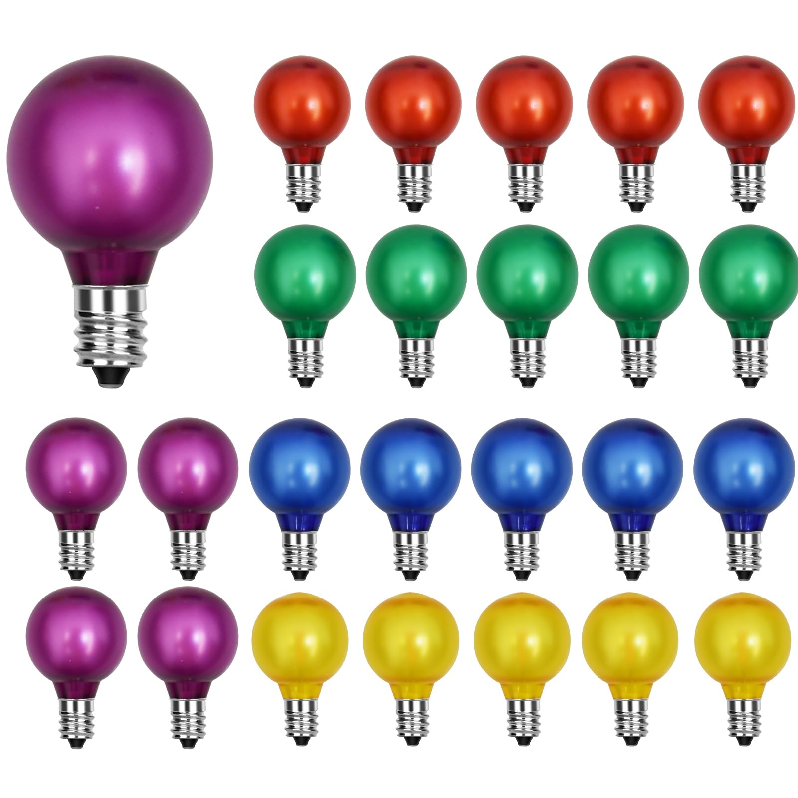 Oviejo 25 Pack G40 Led String Light Bulbs, 0.6W Multicolor Frosted Replacement Bulbs For Holiday Decoration, E12 Screw Base, Vin
