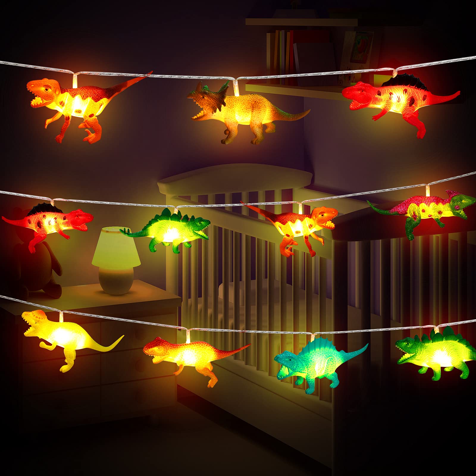 Riakrum Led Dinosaur String Lights Battery Operated Dinosaur Lights String Dinosaur Lights For Boys Dinosaur Bedroom Decor Tent