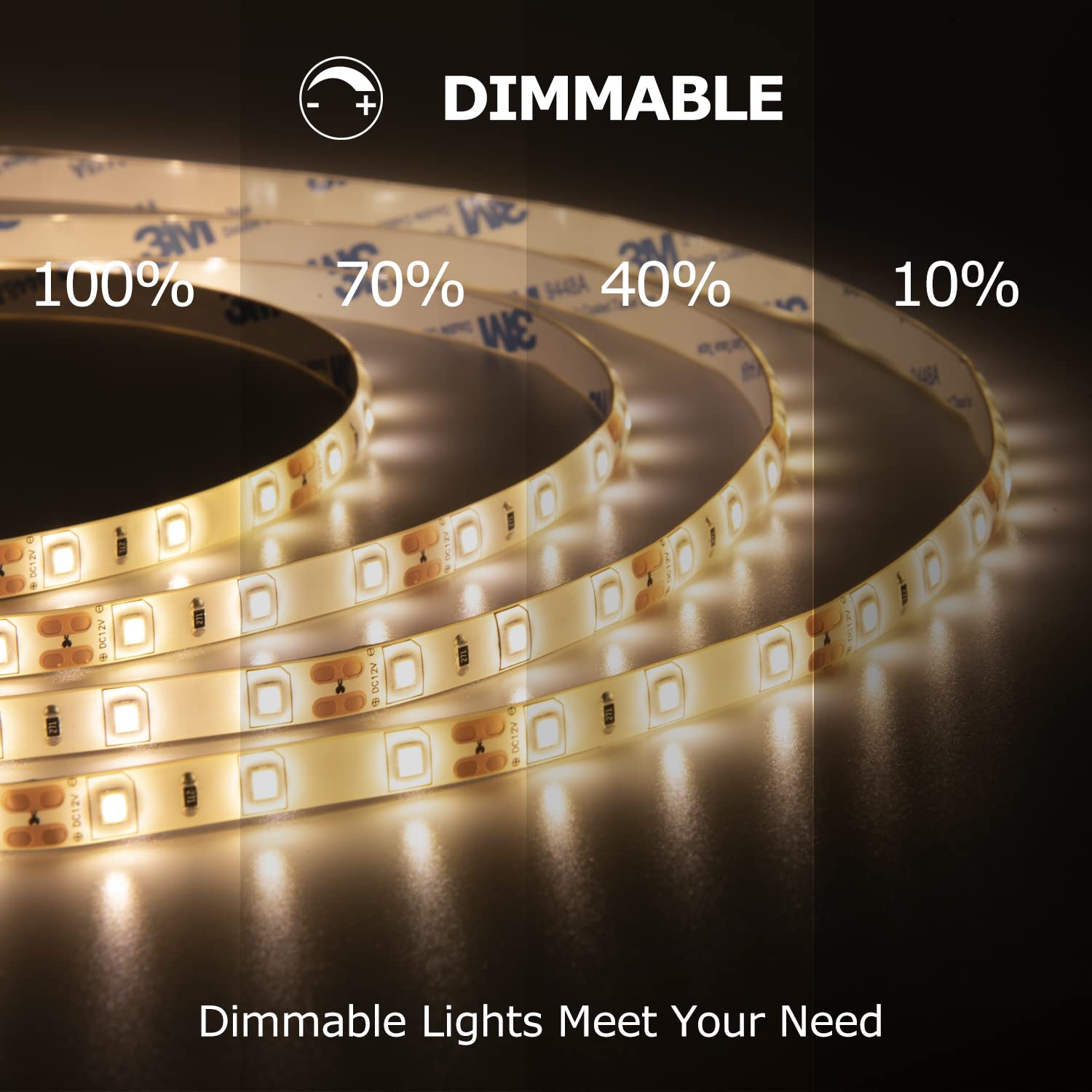 Guotong 50Ft White Led Strip Lights, 6000K Warm White Waterproof Tape Light, 15M 12V Rope Light Strong 3M Adhesive, For Home,Kit