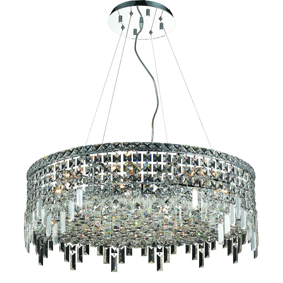 Elegant Lighting 2031D28C/Rc Royal Cut Clear Crystal Maxim 12-Light Crystal Pendant, 28&quot; X 10.5&quot;, Finished In Chrome With Clear Crystals