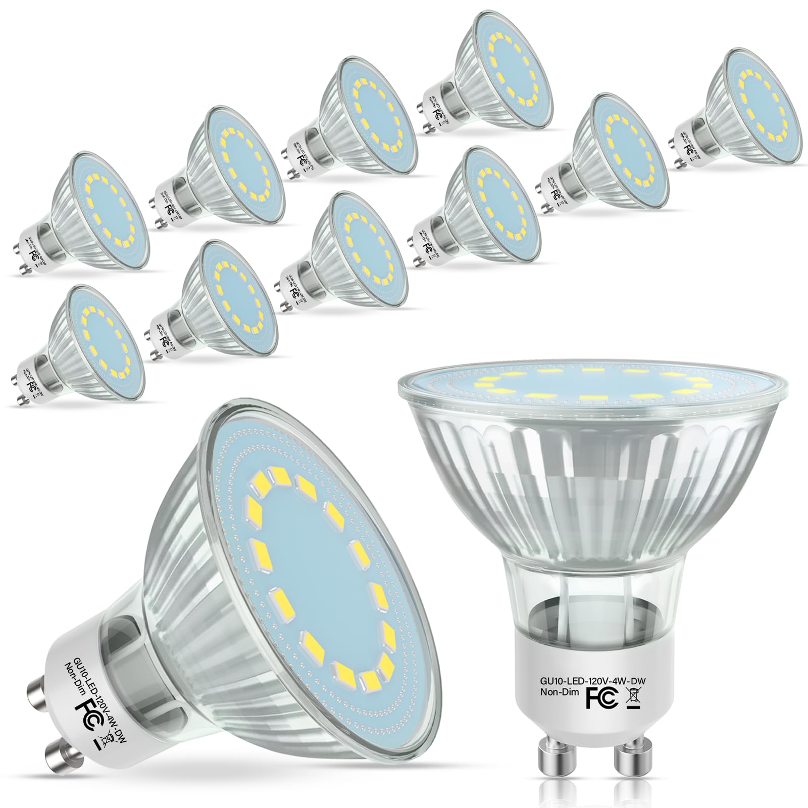 Gu10 Led Light Bulbs  50 Watt Halogen Equivalent  5000K Daylight White Gu10 Bulb Replacement For Track&Recessed Lighting  4W 450 Lumens Led Bulbs For Kitchen  Range Hood  Living Room  12-Packs